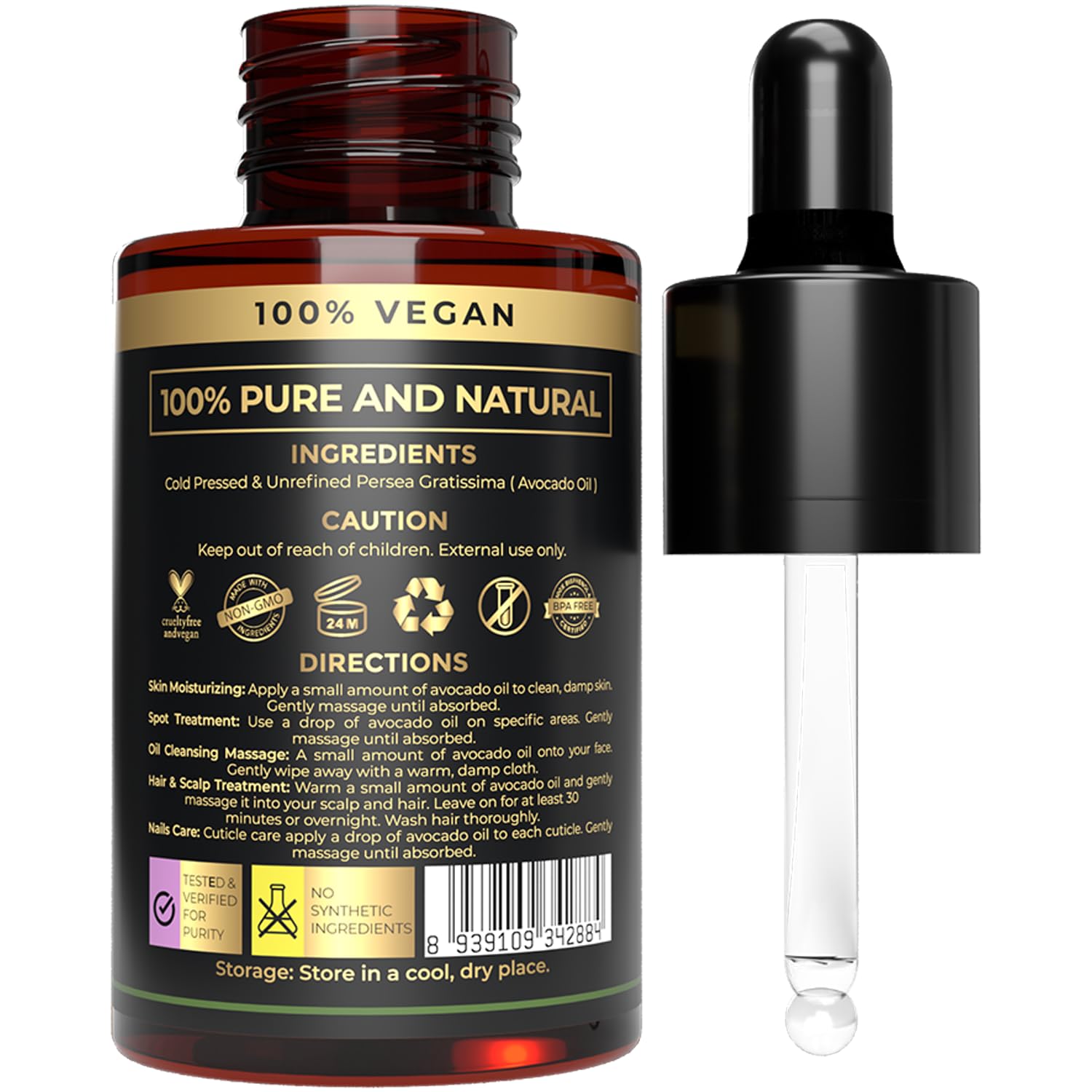 The Organic Forest 100% Pure & Natural Avocado Oil For Face Hair Skin And Nails, Collagen Boost, Anti Aging, 1 Fl Oz