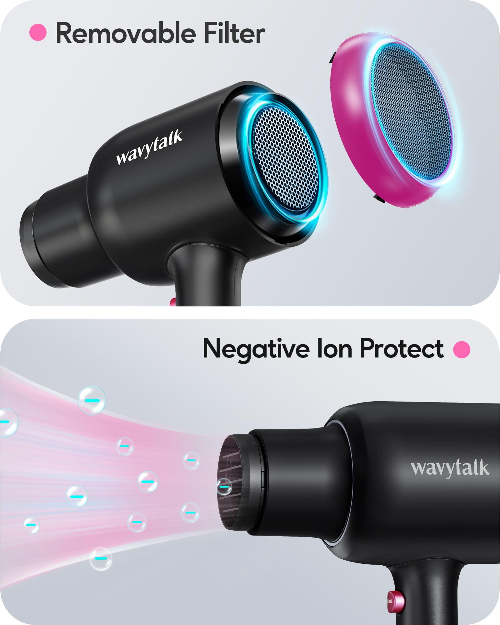 Wavytalk Professional Hair Dryer With Diffuser, 1875W Blow Dryer Ionic Hair Dryer For Women With Constant Temperature, Hair Drye