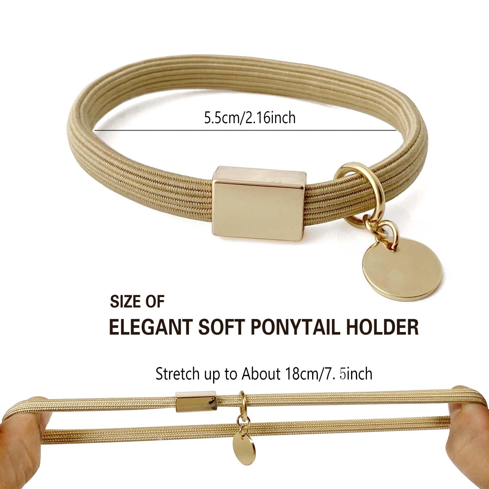 Hair Ties No Damage For Thick Curly Hair, 8Mm Thick Hair Tie Bracelets For Women With Gold Charm Cute Ponytail Holders Accessori