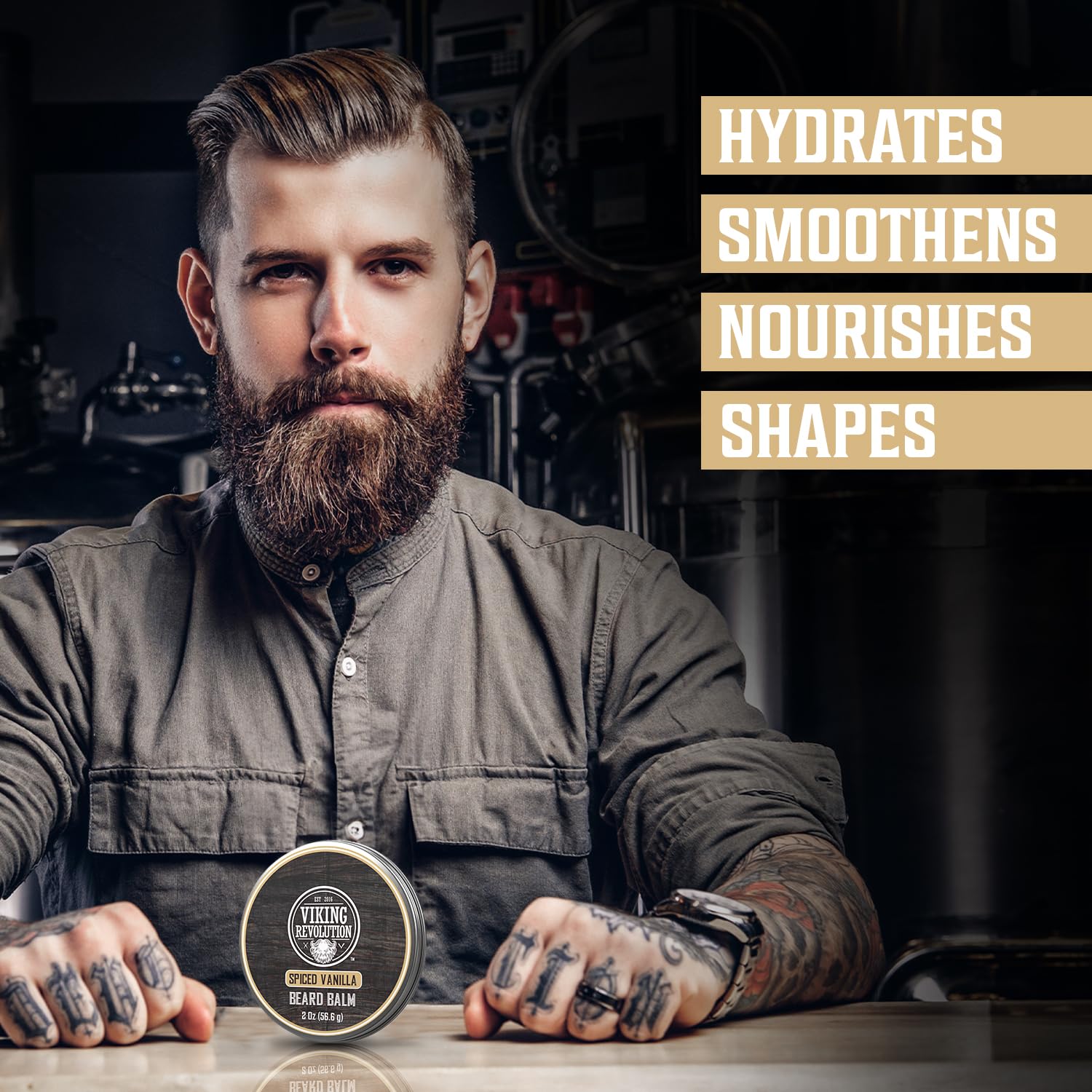 Viking Revolution Spiced Vanilla Beard Balm For Men - Beard Butter For Men With Argan Oil And Jojoba Oil - Beard Softener And Be