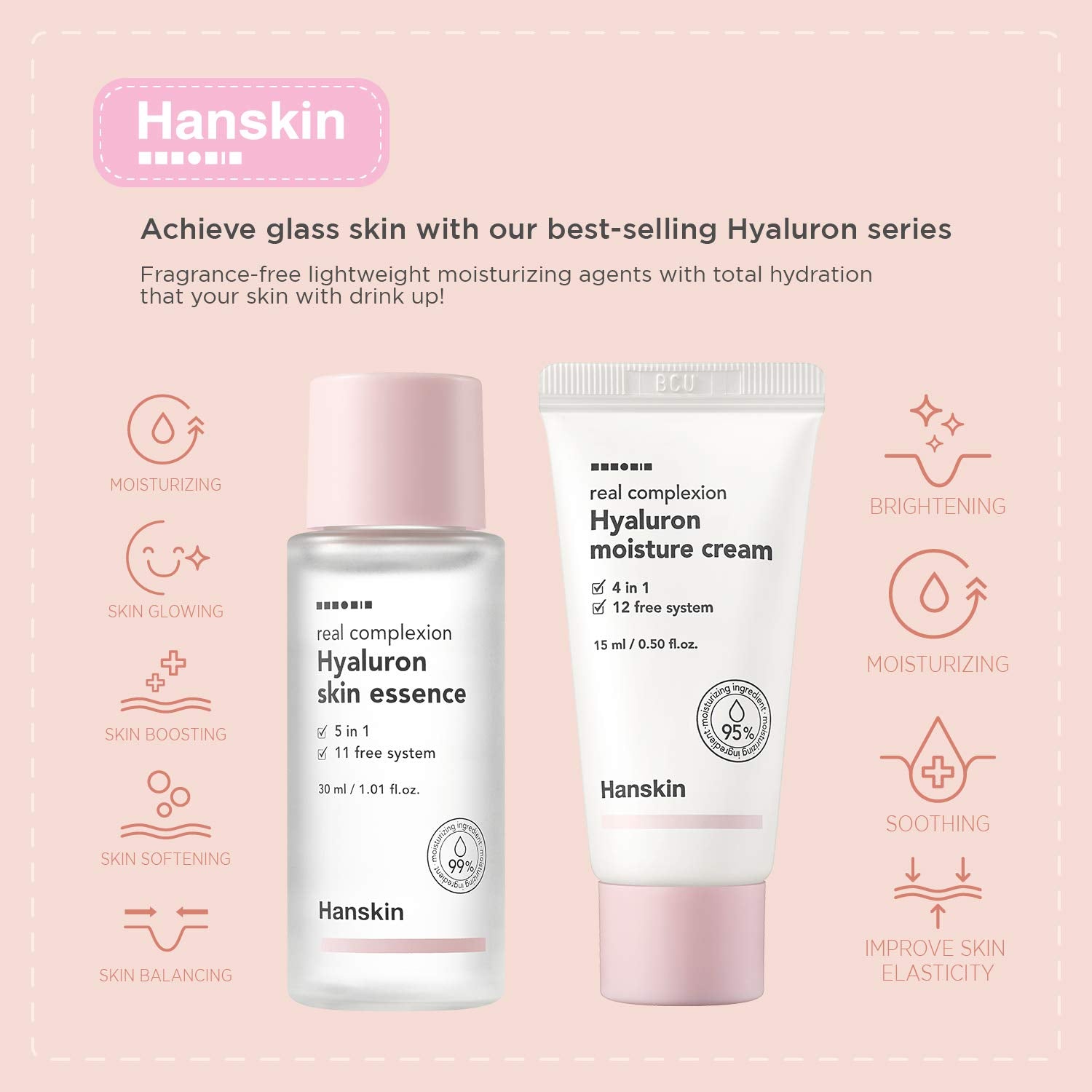 Hanskin Glass Skin On The Go Kit, Set Of 4, Moisturizing Travel Friendly Hydrating Skincare Set For Glowing Skin, Cleansers, Ski