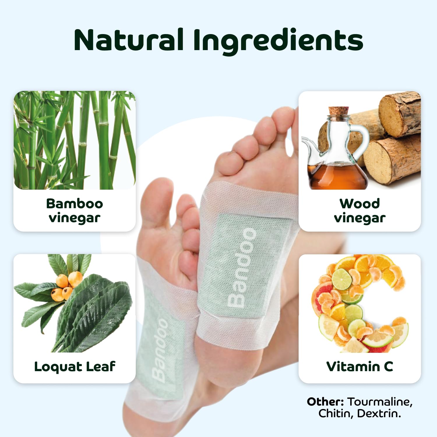 Bandoo Original Deep Cleansing Foot Pads - Premium Bamboo, Green, 10 Pads - Cleanse, Moisturize & Energize for Men & Women