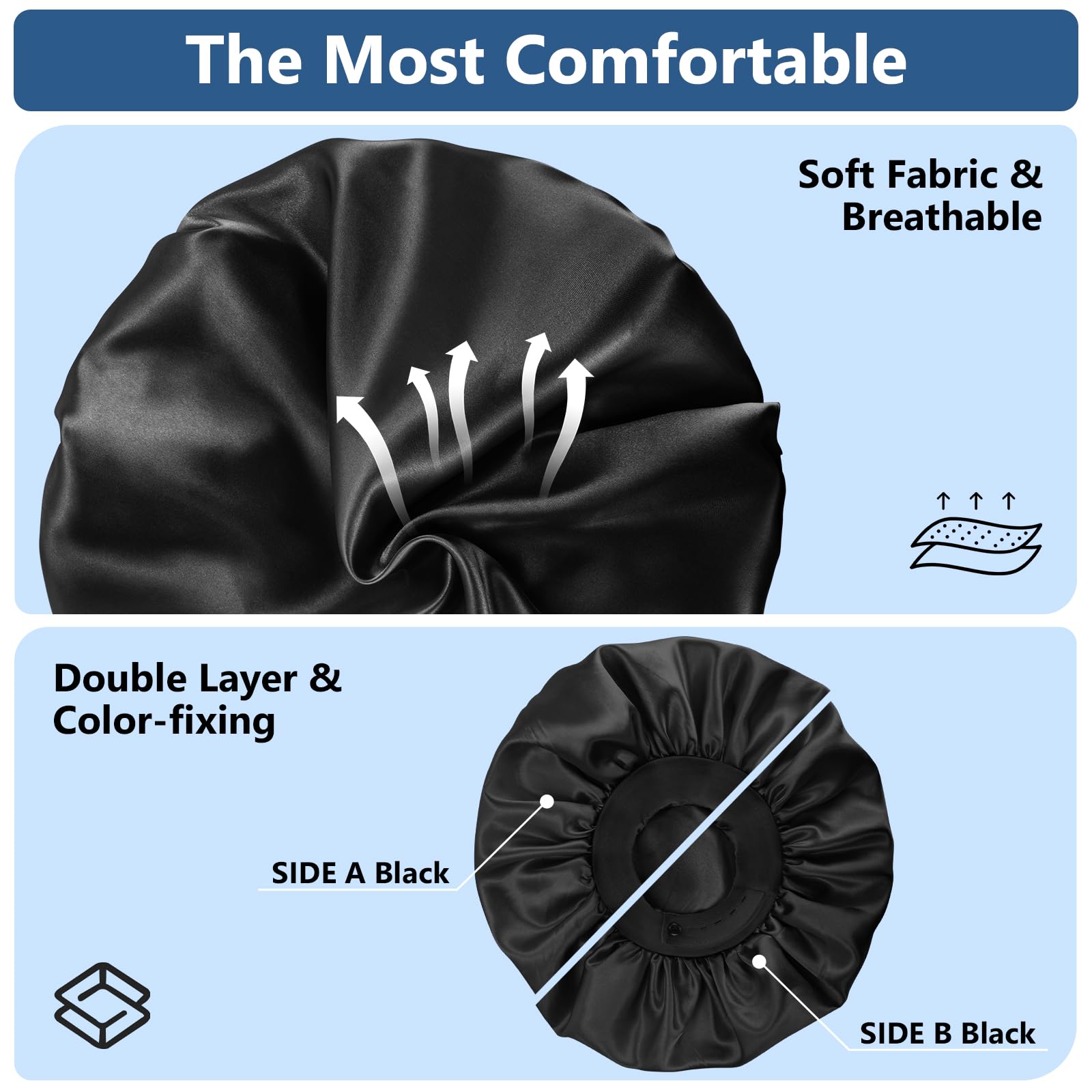 Silk Bonnets For Men, Satin Bonnet For Sleeping, Adjustable Hem & Double Layer, Large Sleep Bonnet For Curly Hair Braids Stay On
