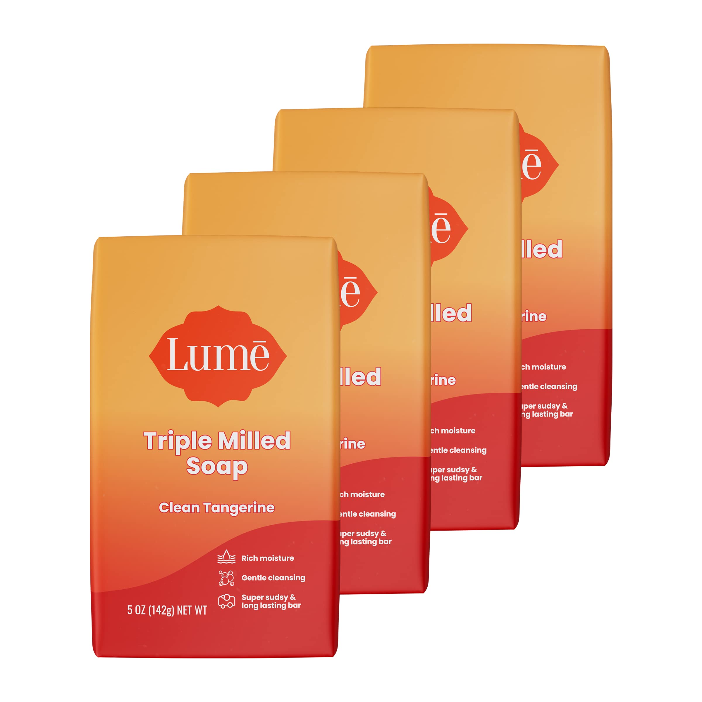 Lume Triple Milled Soap - Rich Moisture & Gentle Cleansing - Paraben Free, Phthalate Free, Skin Safe - 5 ounce (Pack of 4) (Clea