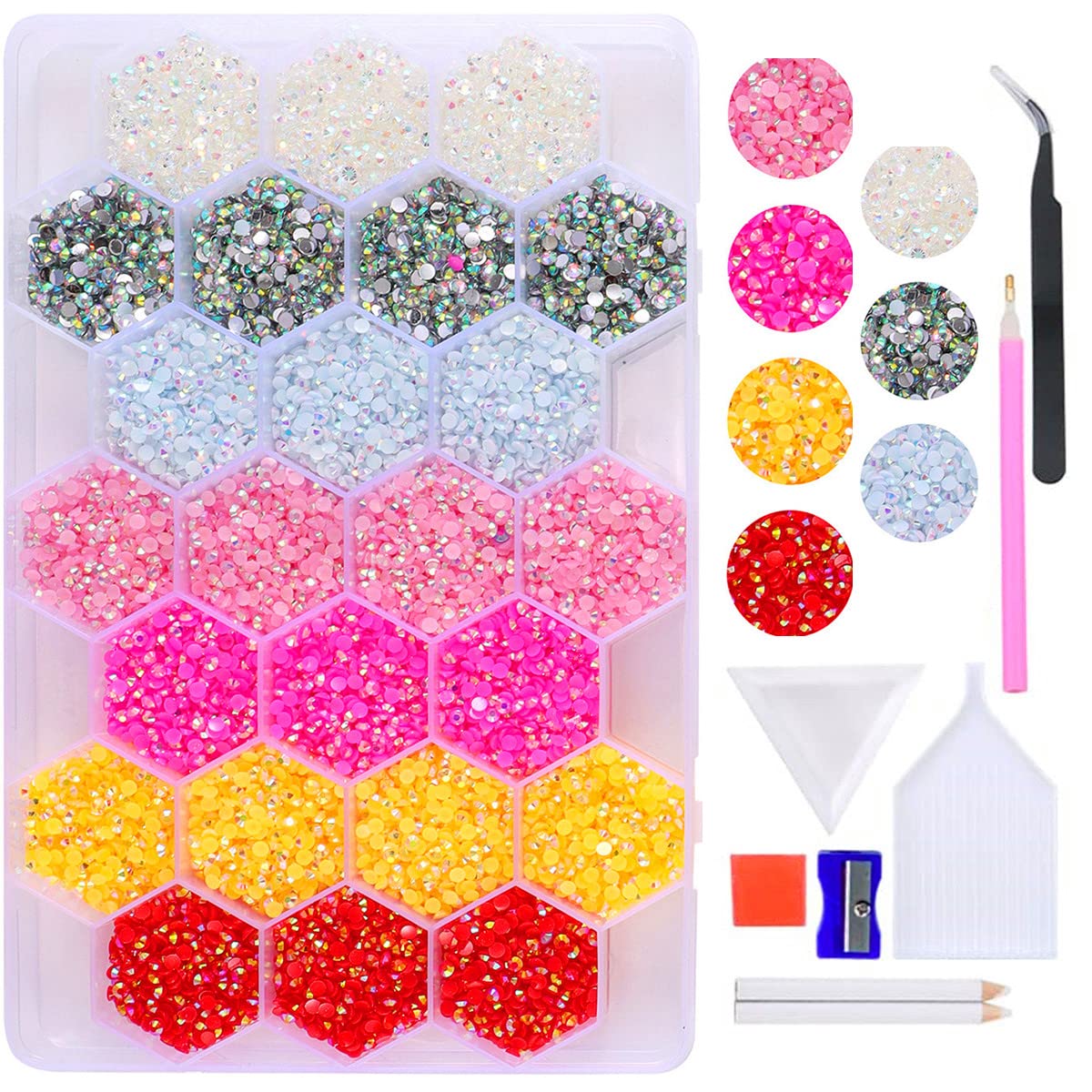 24 Gird Jelly AB Crystals Rhinestones Resin Nail Beauty DIY Jewelry Accessories Rainbow AB Resin Flatback Rhinestones Kit, Jelly