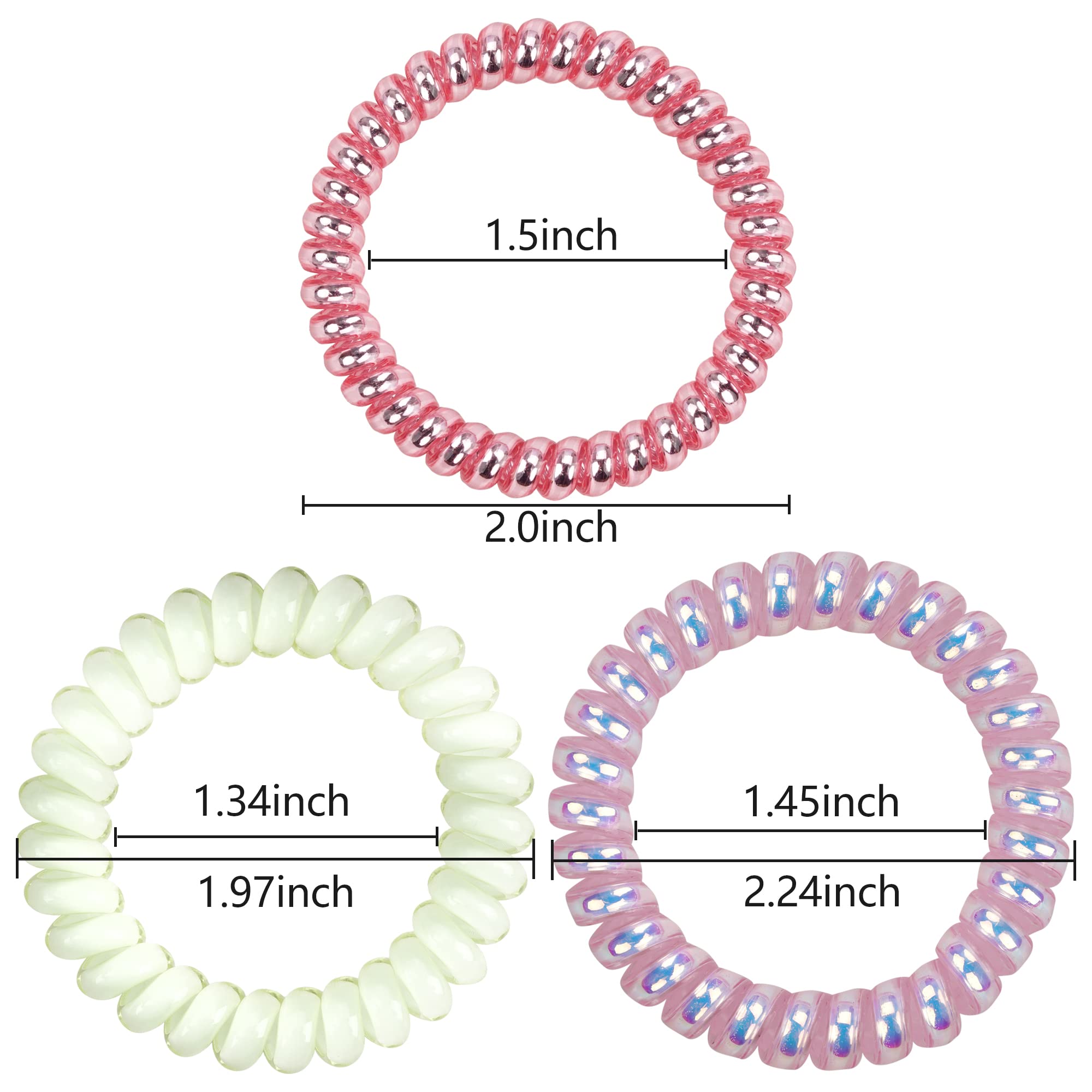 Ded 26 Pcs Spiral Hair Ties,No Crease Ponytail Holders,3 Styles Coil Hair Ties,Slim Laser Colors Spiral Bracelets,Phone Cord Flu