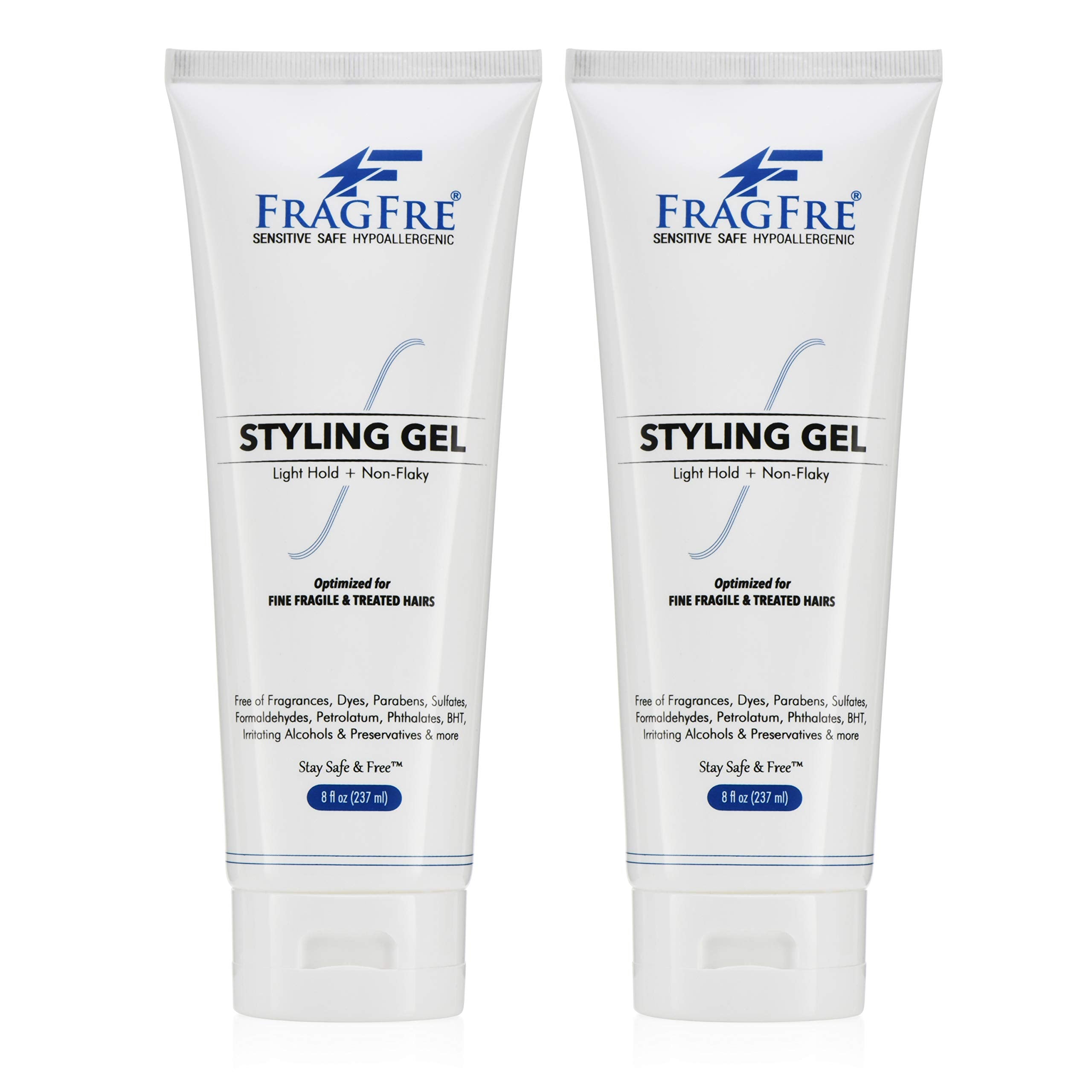 FRAGFRE Light Hold Hair Gel Fragrance Free 8 oz (2-Pack Gift Set) - Lightweight Styling Gel for Fine Fragile and Weakened Hairs 