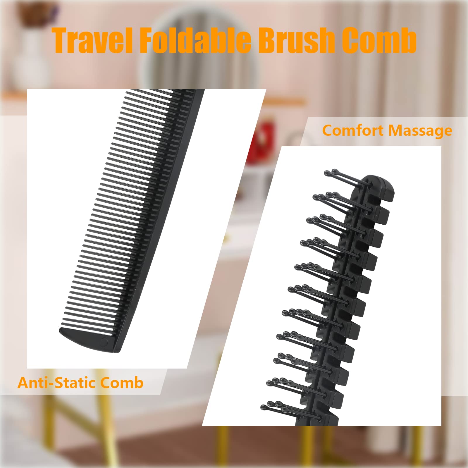 Qjaiune 6Pcs Foldable Brush Comb, Anti-Static Hair Comb Mini Pocket Comb, Double Headed Hair Brush Hairdressing Tools Plastic Fo