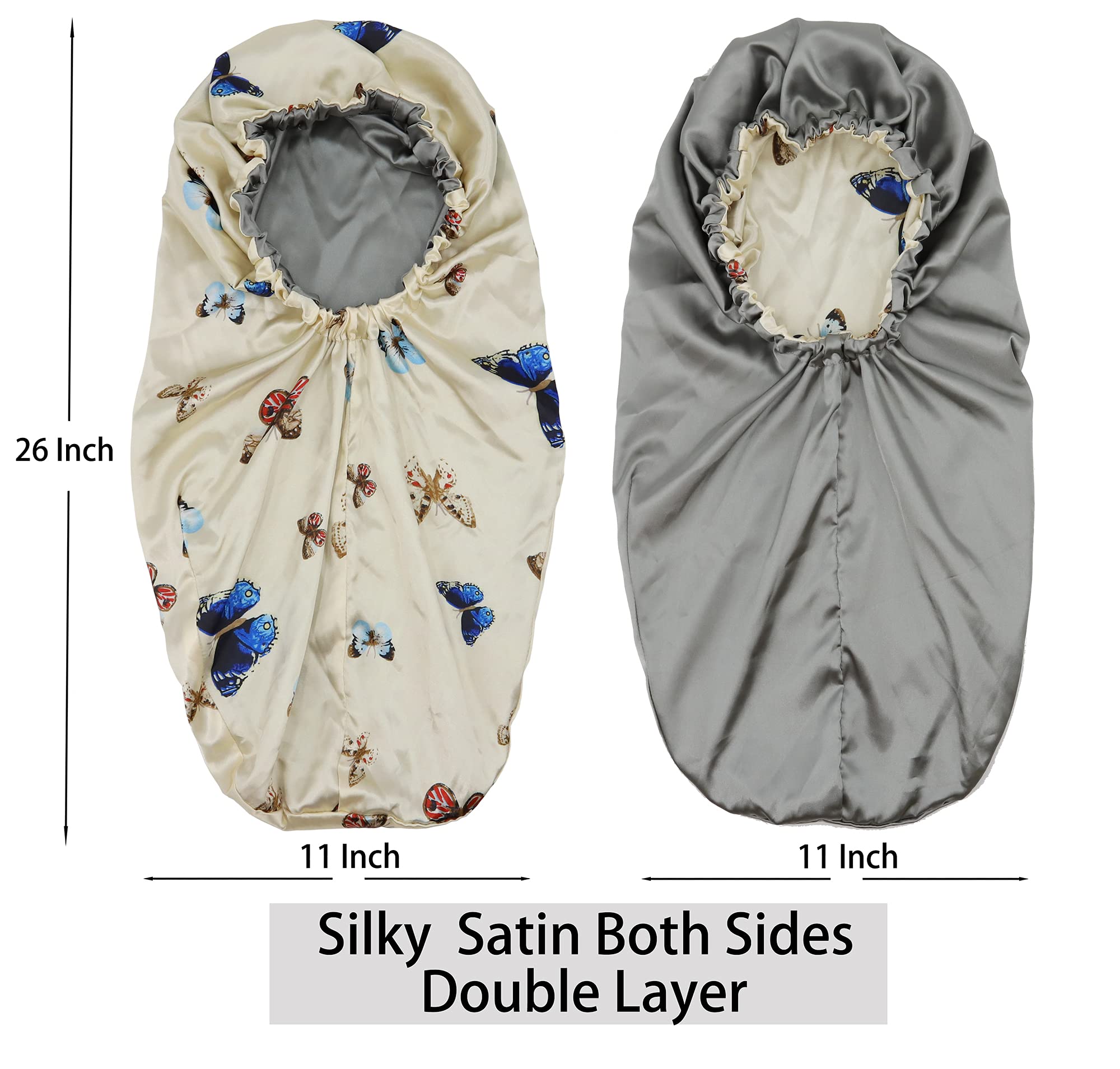 Saymre Satin Bonnet Silky Sleep Cap,Adjustable Hair Bonnet For Braids Curly Hair (Long Size, Long Butterfly)