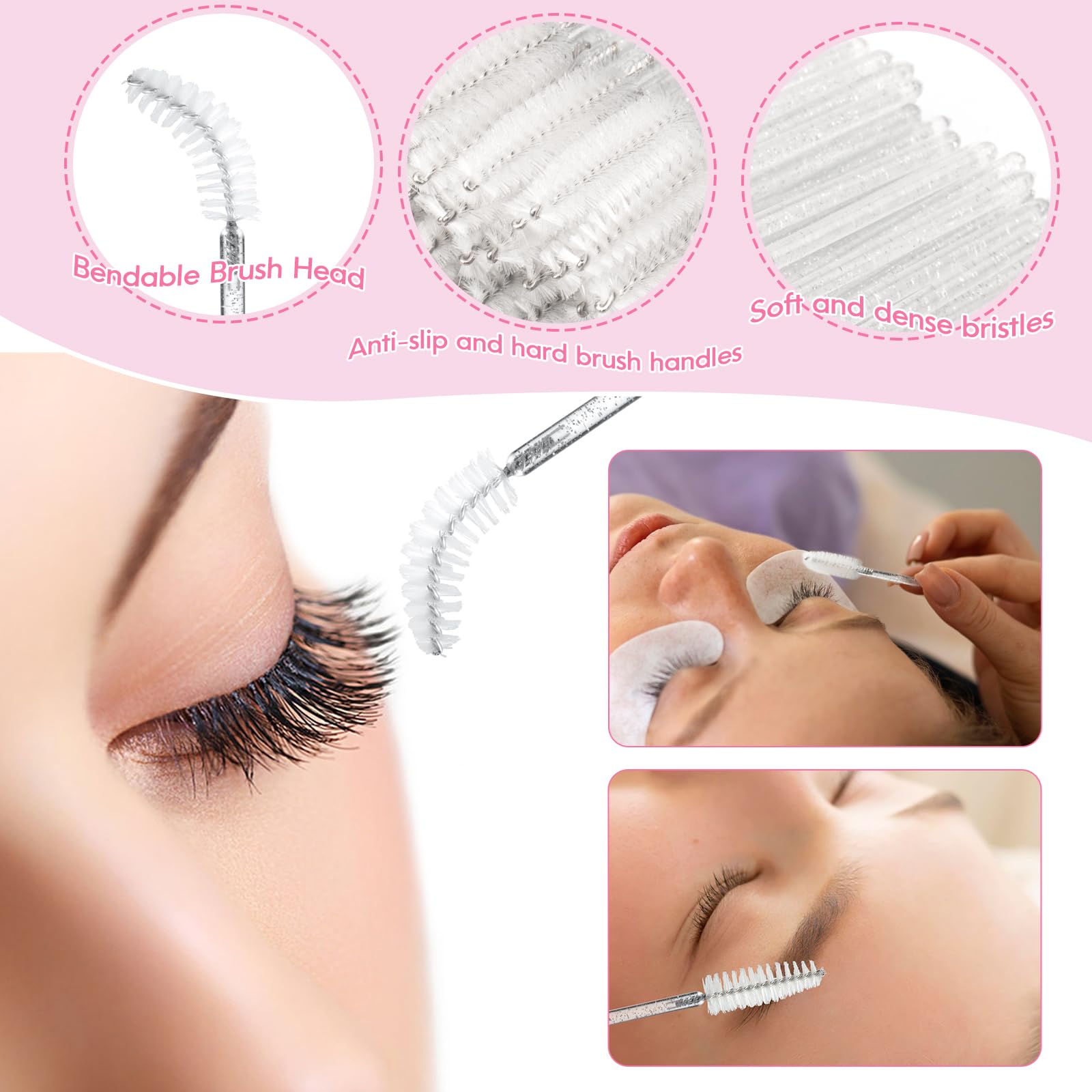 G2Plus 300Pcs Crystal Eyelash Extension Supplies Kit, 100Pcs Disposable Lip Wands, 100Pcs Mascara Brush Applicators, 100Pcs Glit