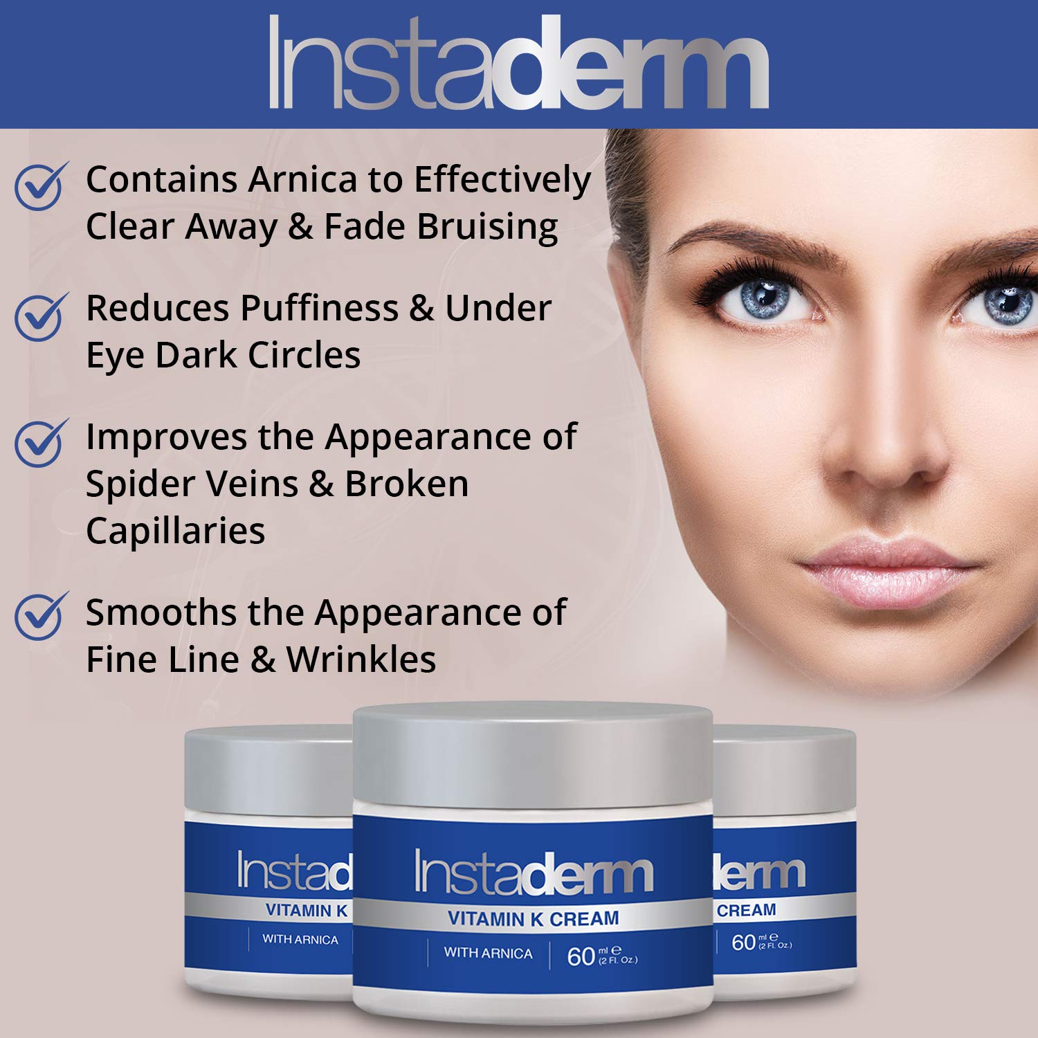 Instaderm Vitamin K Cream- Bruise Healing Formula With Arnica. Dark Spot Moisturizer For Bruising, Spider Veins & Broken Capilla