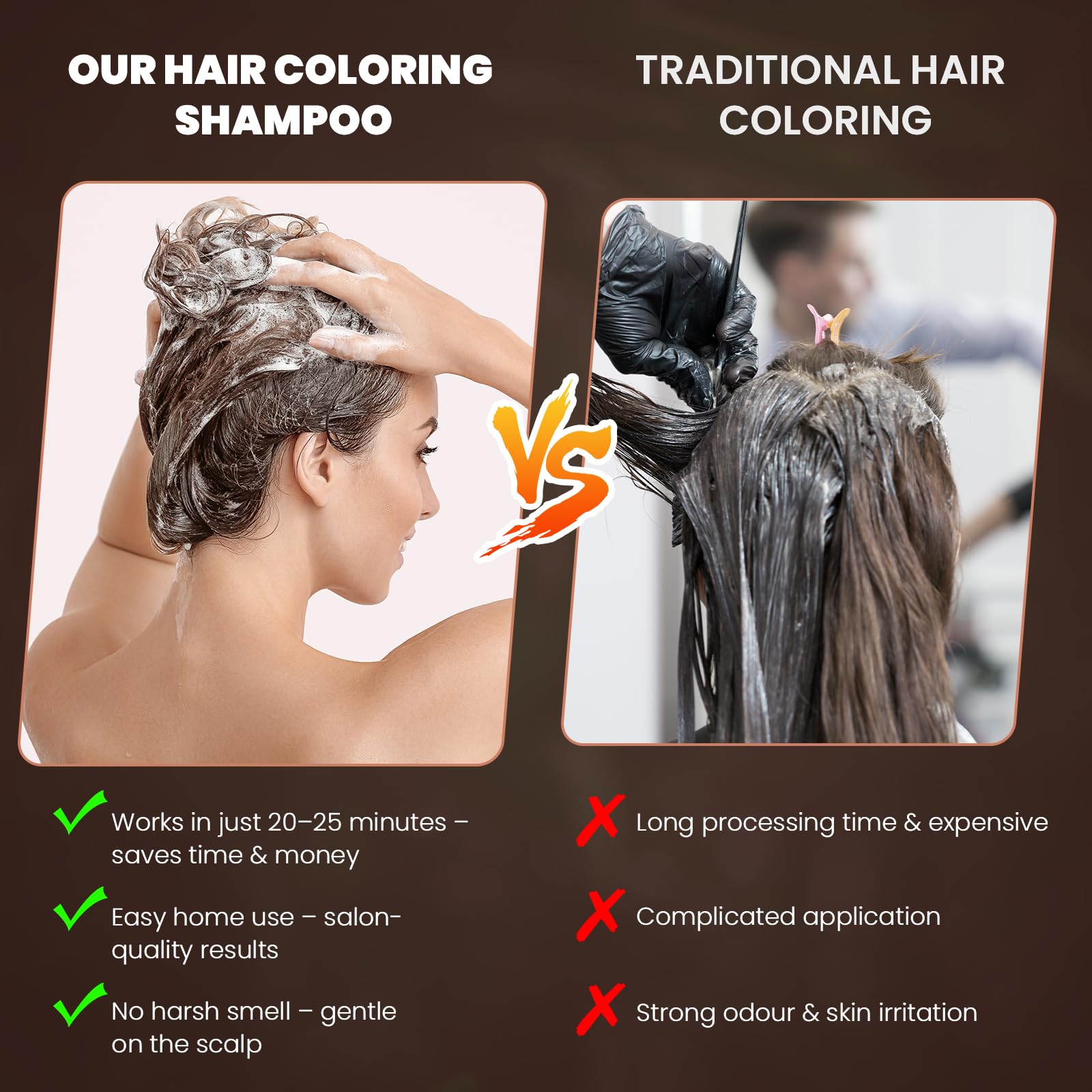 Belezalib Instant Dark Brown Hair Dye Shampoo For Women, Hair Color Shampoo For Gray Hair, 3 In 1-100% Gray Coverage - Natural P
