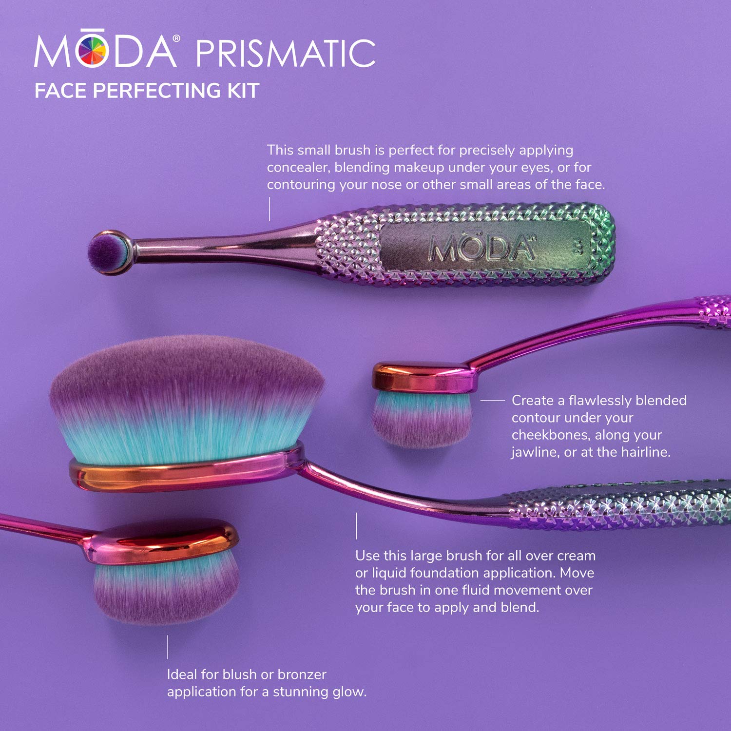 Moda Full Size Face Perfecting 4Pc Oval Makeup Brush Set, Includes - Foundation, Contour, Detail Contour, And Concealer Brushes