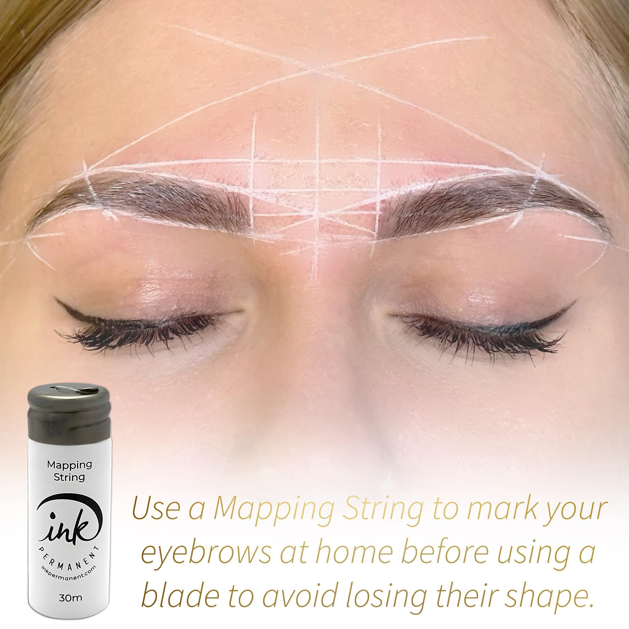 Ink Permanent Face Razors for Women with White Brow Mapping String Kit | 7 Eyebrow Razors with Pre-Inked Mapping String for Faci