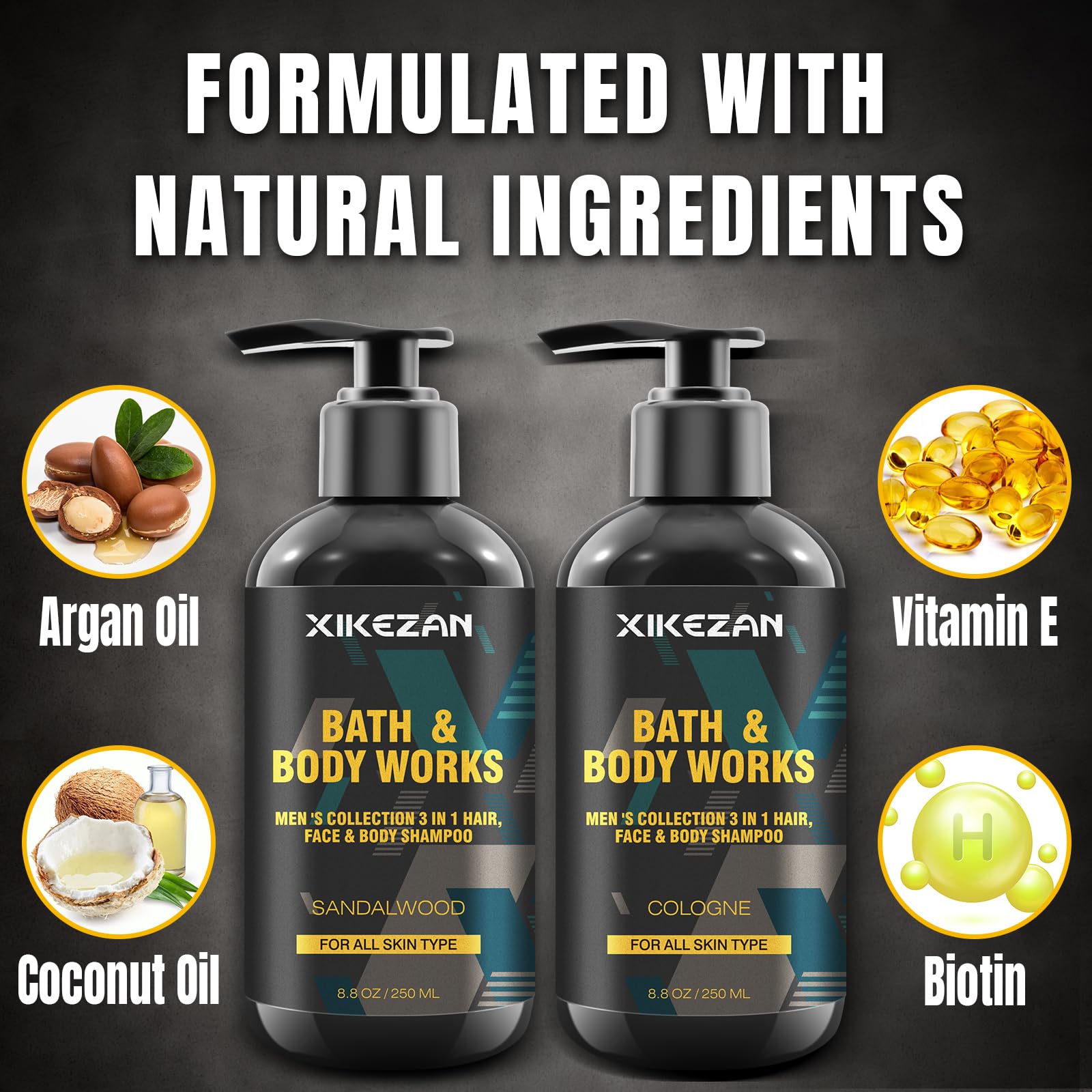Gifts For Men,Mens Body Wash Gift Set Cleansing & Hydrating Skin W/Face Wash,Deodorant,Sandalwood & Cologne 3 In 1 Hair,Face & B