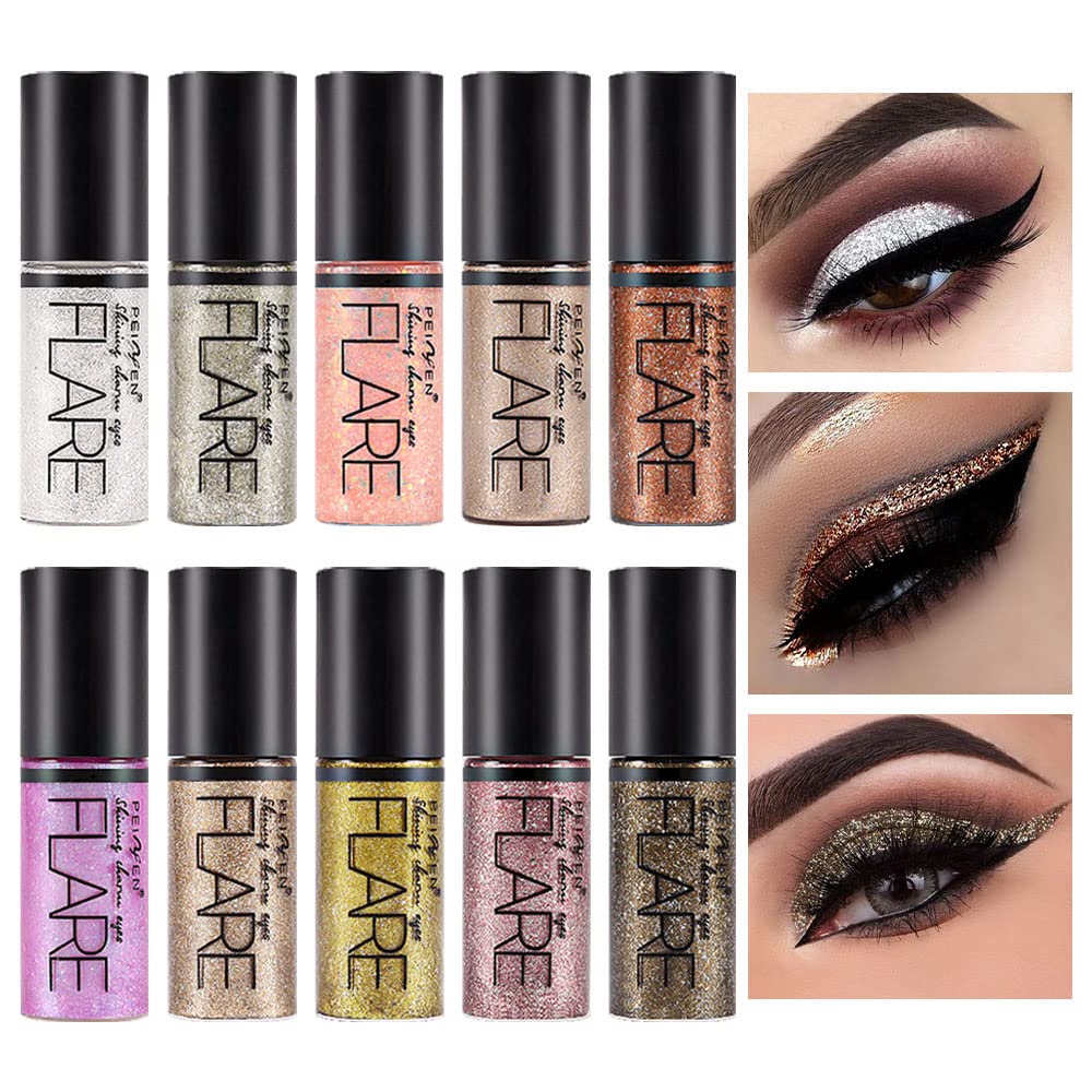 10Pcs Waterproof Glitter Eyeliner Liquid Glitter Eyeshadow Sticks Kit.Longwearing Sombras De Ojos Profesional Makeup Glitter For