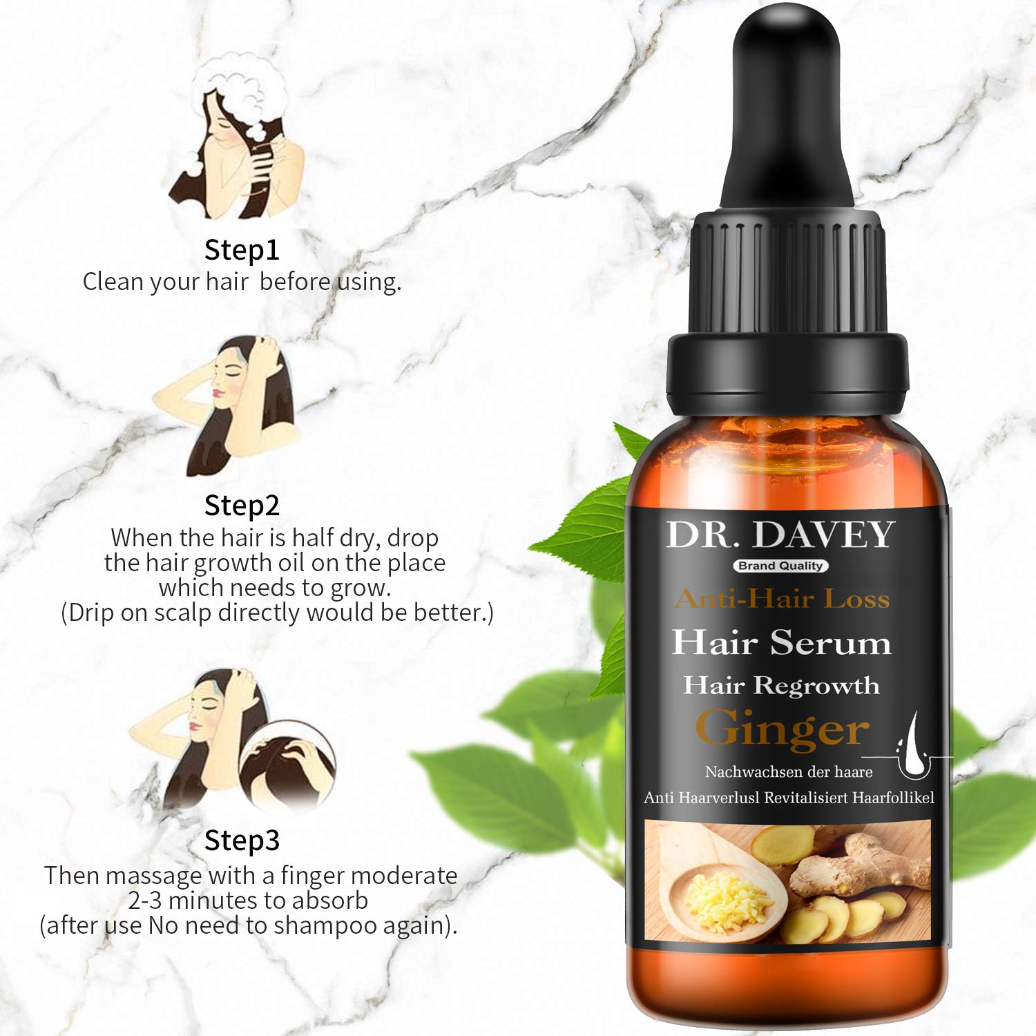 Ginger Hair Growth Serum For Hair Loss And Regrowth For Thicker/Balding/Repairs Hair Follicles/Stronger Hair For Men And Women (
