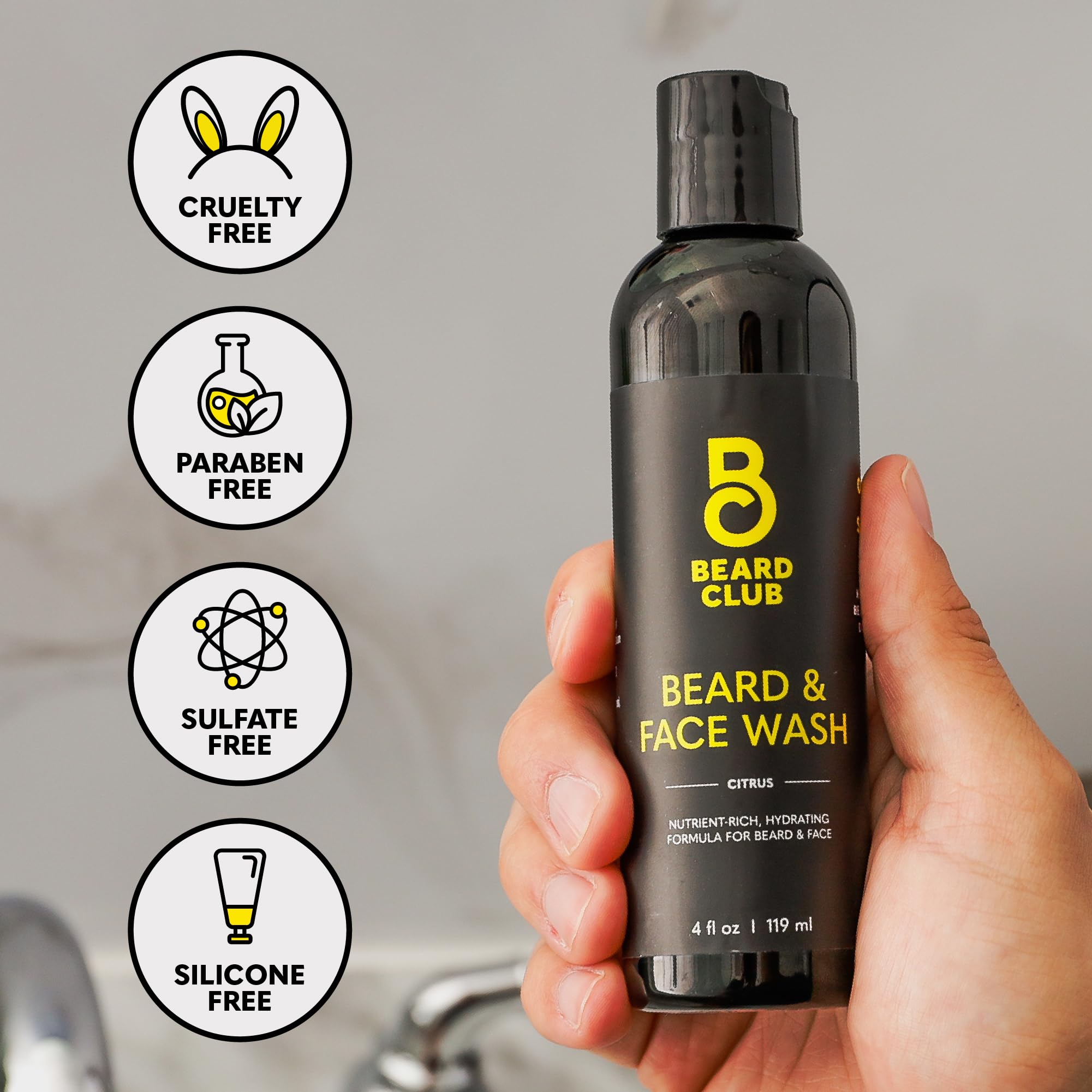 Beard Club Citrus Beard & Face Wash - All-In-One Cleanser, Softens & Nourishes Facial Hair, Hydrates & Cleans Skin, Paraben & Su