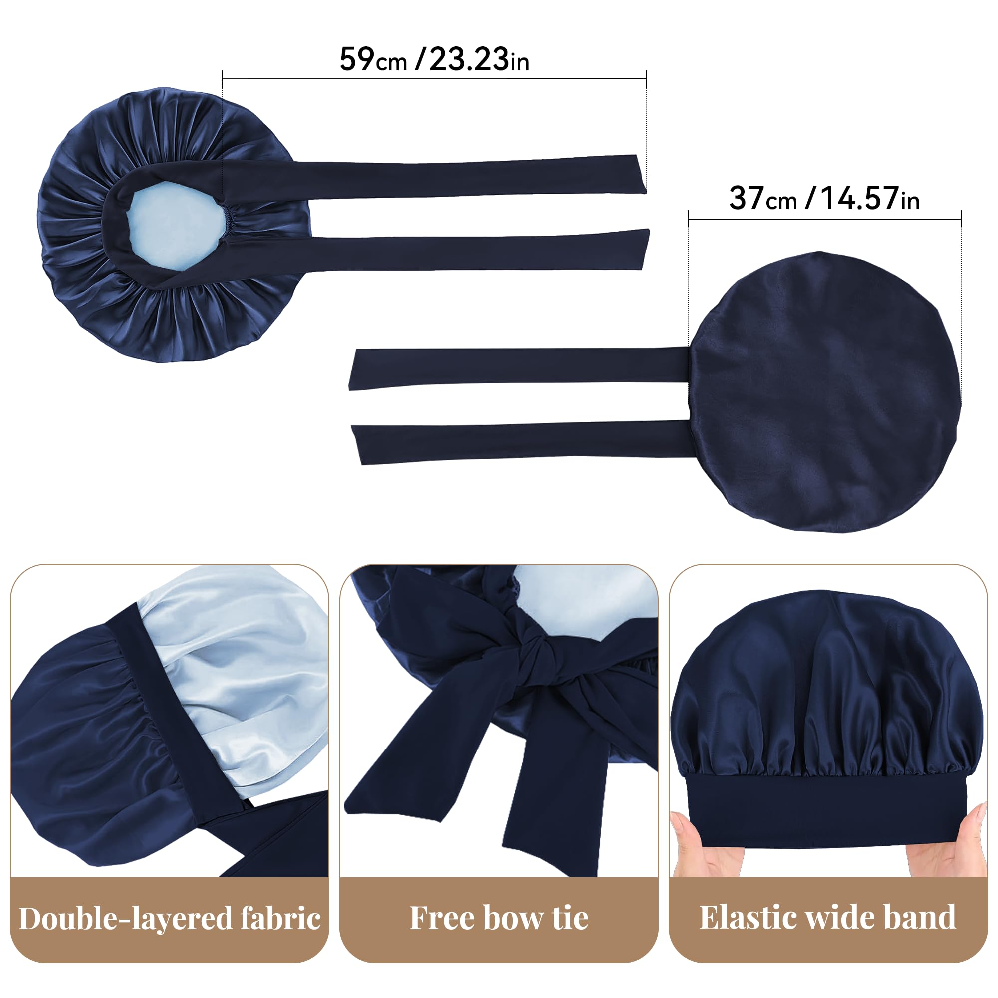 Kujuha Bonnet For Curly Hair Silk Bonnet For Sleeping Women Satin Sleep Bonnet Double Layers Adjustable Bonet With Tie Band