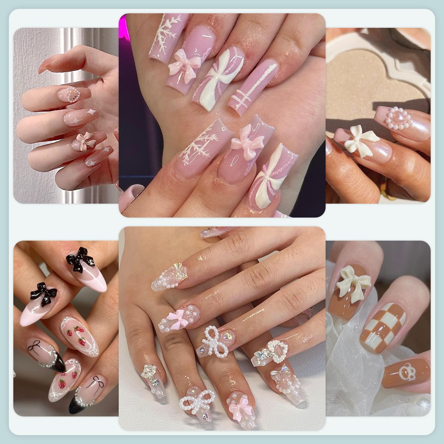 600 Pcs 3D Nail Charms And Flatback Pearls #7, 4 Colors Bow + Pink&White Star Heart Moon Cute Charms + 2-6Mm White Pearls For Na