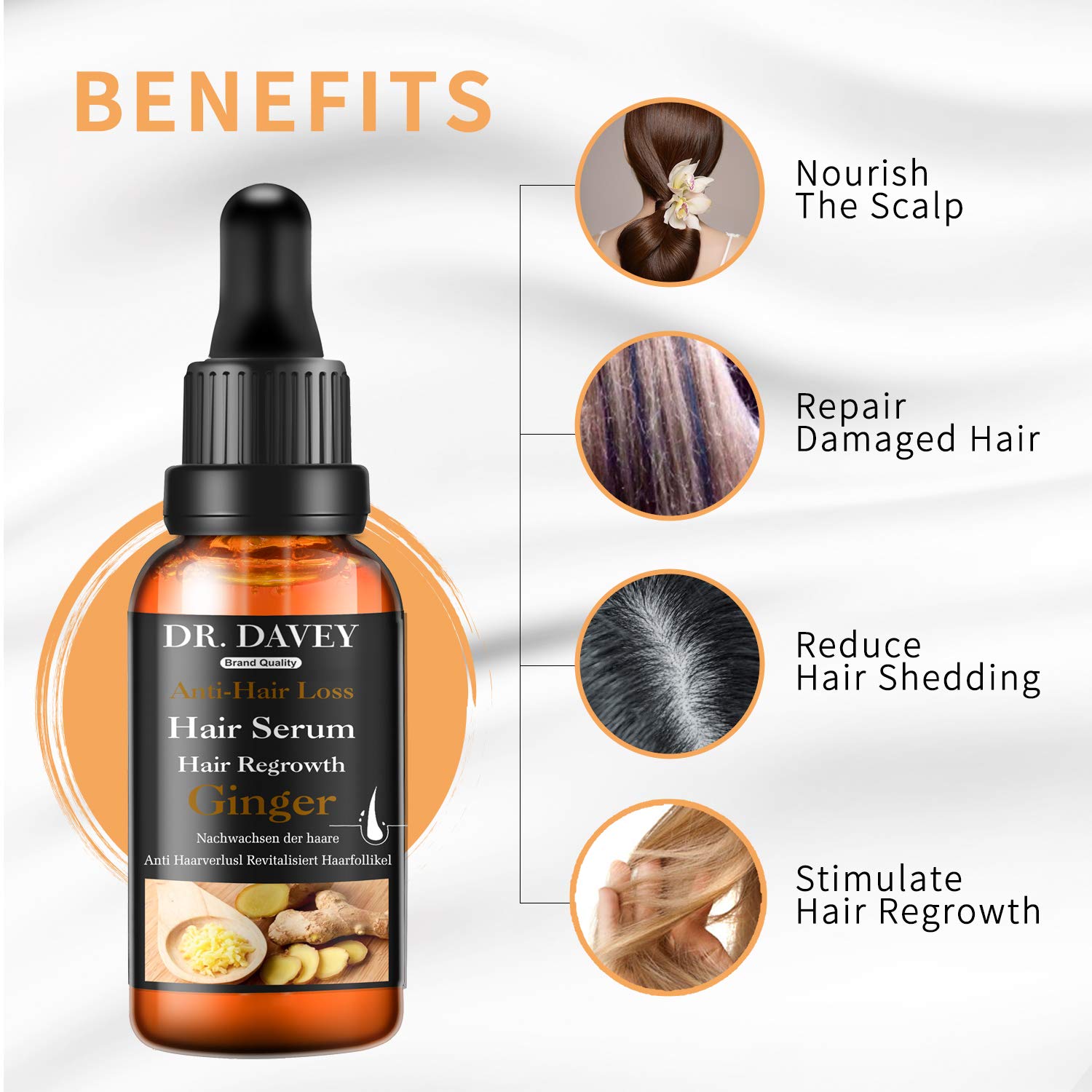 Ginger Hair Growth Serum For Hair Loss And Regrowth For Thicker/Balding/Repairs Hair Follicles/Stronger Hair For Men And Women (