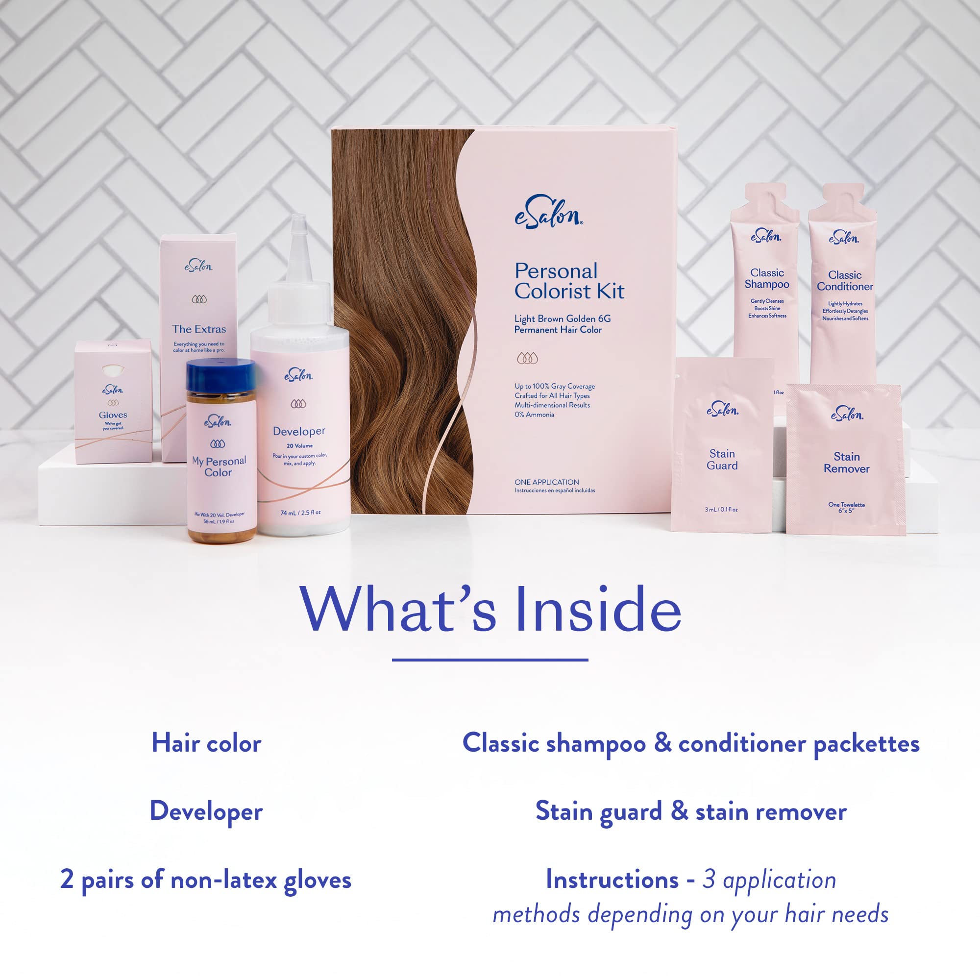 Esalon Permanent Hair Color & Dye Kit - Light Brown Golden - Professional-Grade Ammonia-Free Personal Colorist For Up To 100% Gr