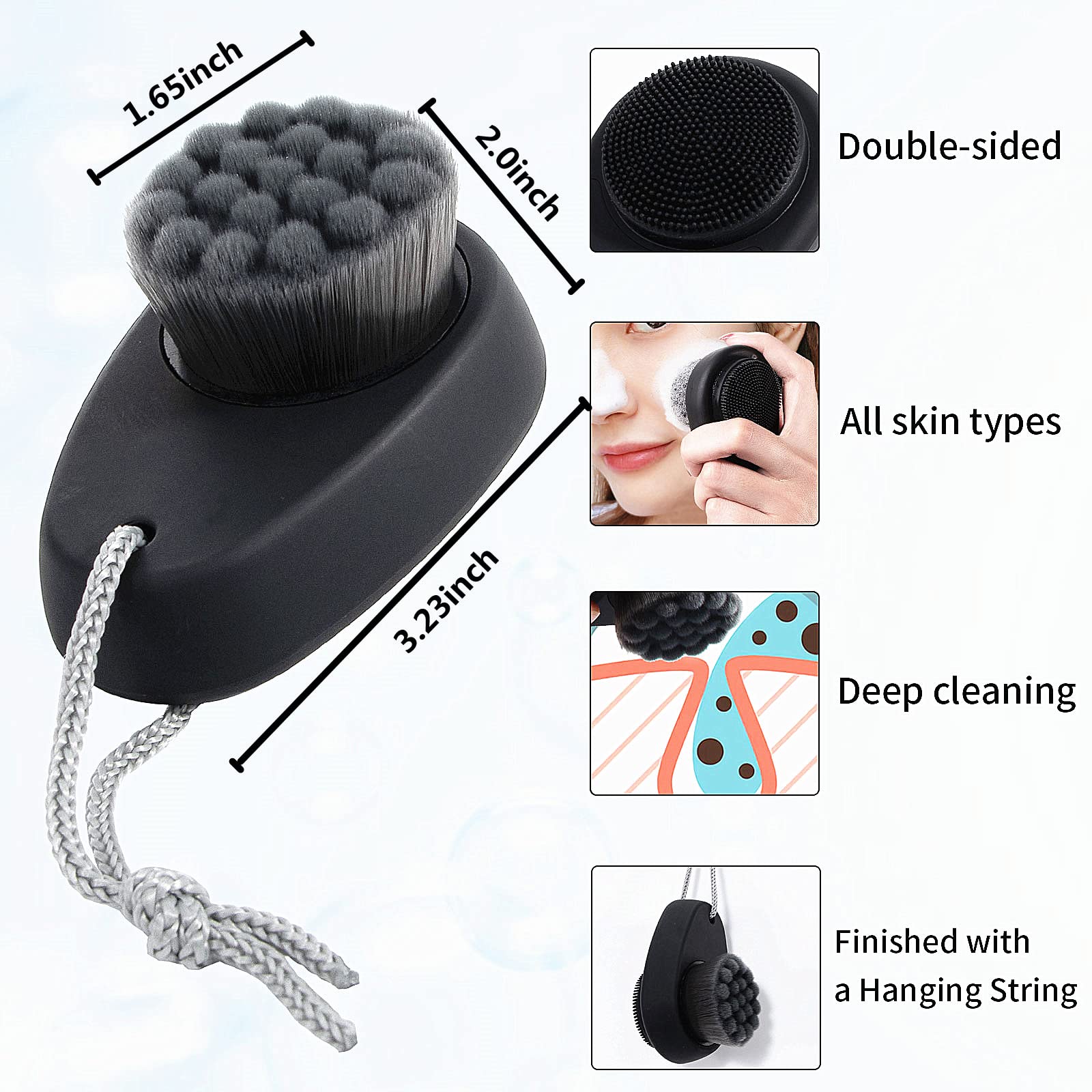 Silicone Face Scrubber Double Side, Handheld Facial Cleansing Brush 2 In 1 Face Cleanser Brush For Deep Cleansing And Exfoliatin