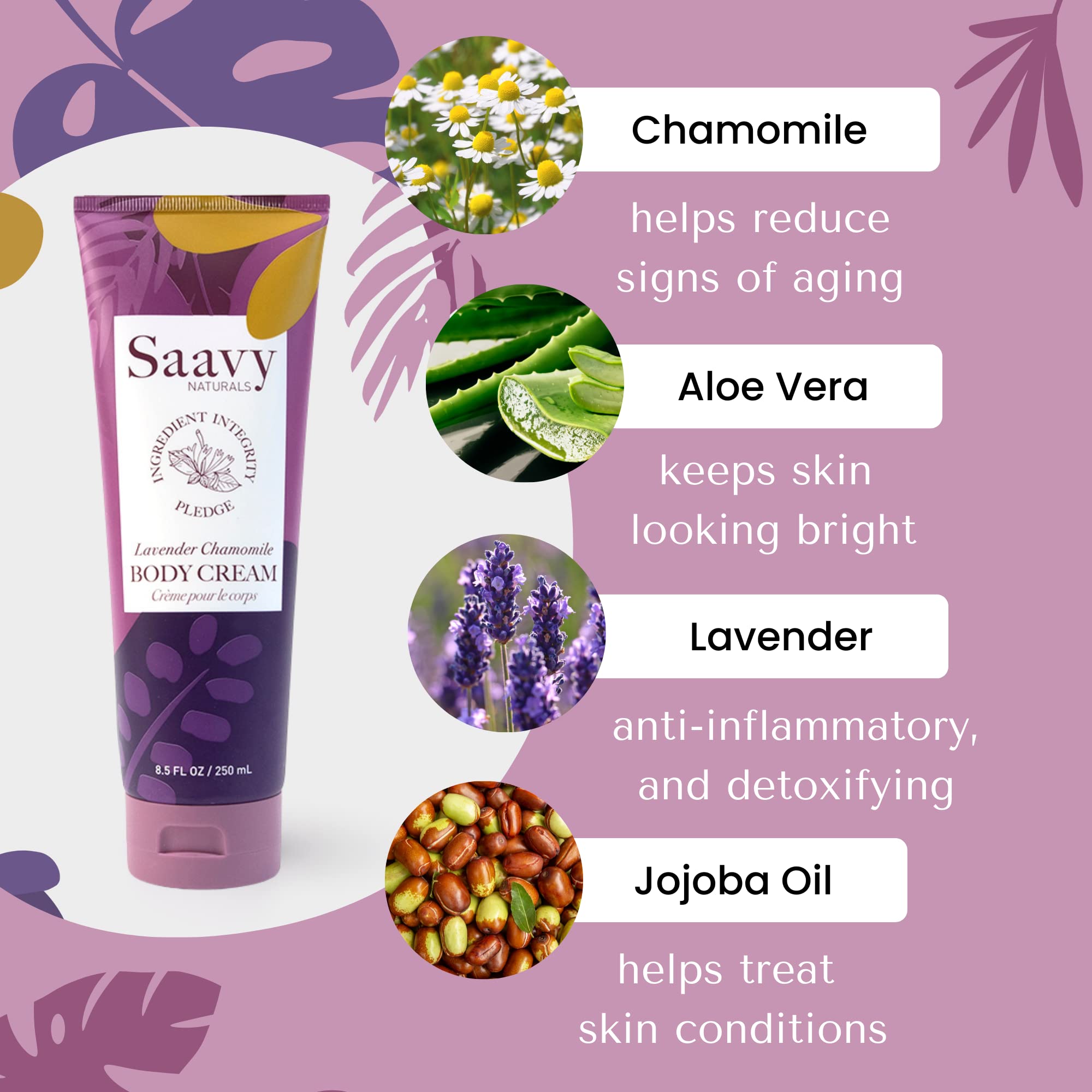 Saavy Naturals Lavender Chamomile Body Cream For Women, Absorbent Shea Butter Vegan Formula For Women, Thick And Creamy, Natural
