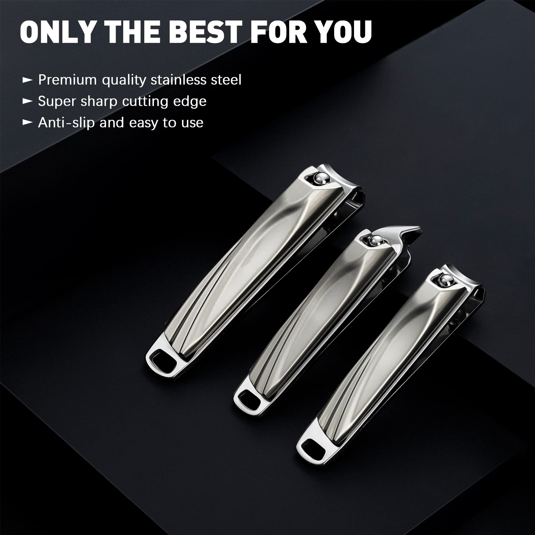 Bezox Nail Clipper, 3Pcs Set Fingernail Clippers - 2 Curved Blades And 1 Slant Cutting Edge Toenail Cutter Nail Trimmer