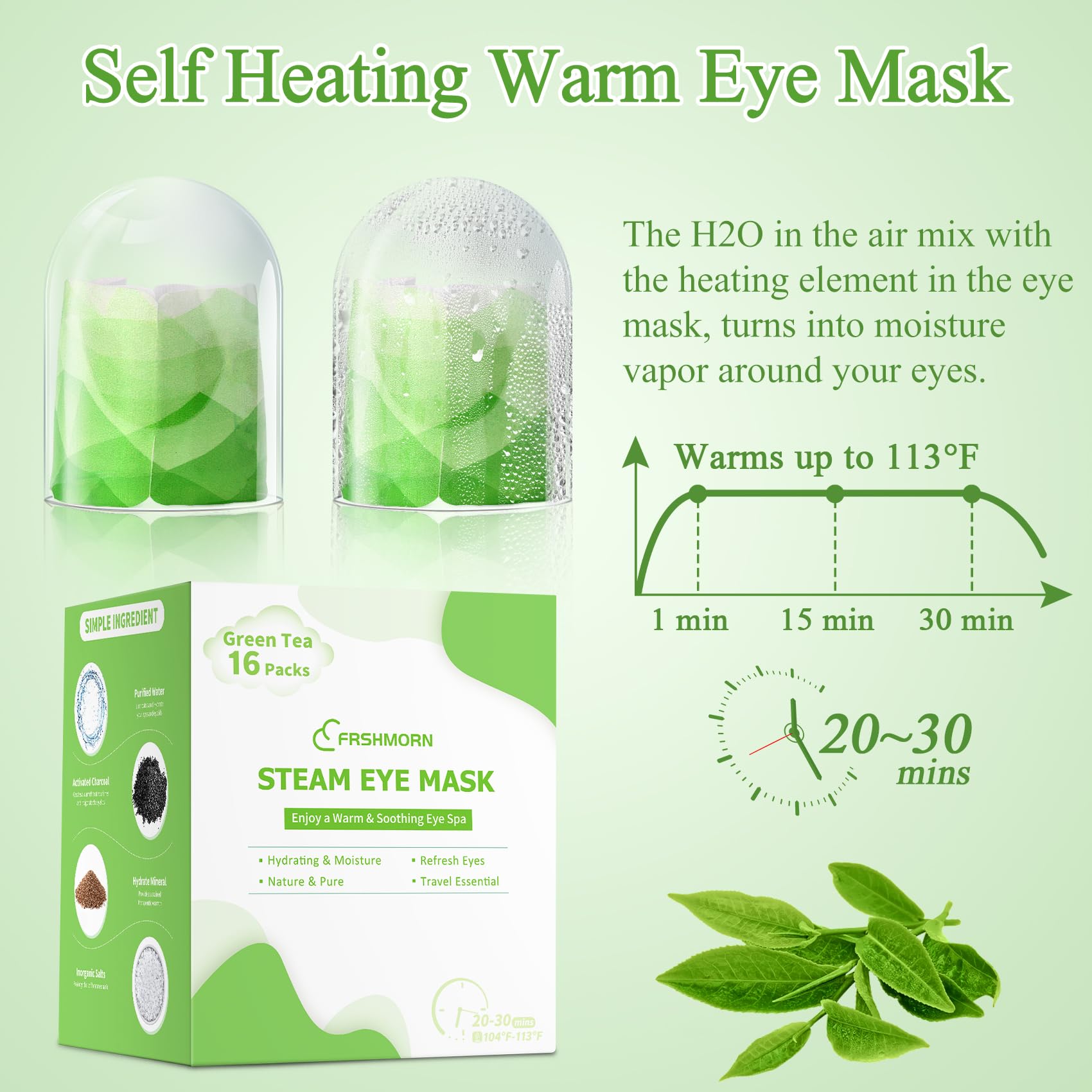 Frshmorn 16 Packs Steam Eye Mask, Heated Eye Mask For Sleeping, Warm Compress For Eyes, Self Heating Disposal Eye Mask Comfortab