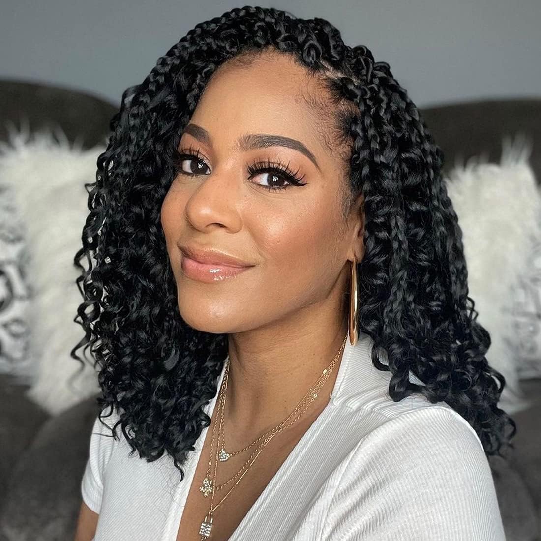 9 Packs Goddess Box Braids Crochet Hair-12 Inch Boho Crochet Braids with Curly Ends,Bohomian Box braiding hair for Black Women D