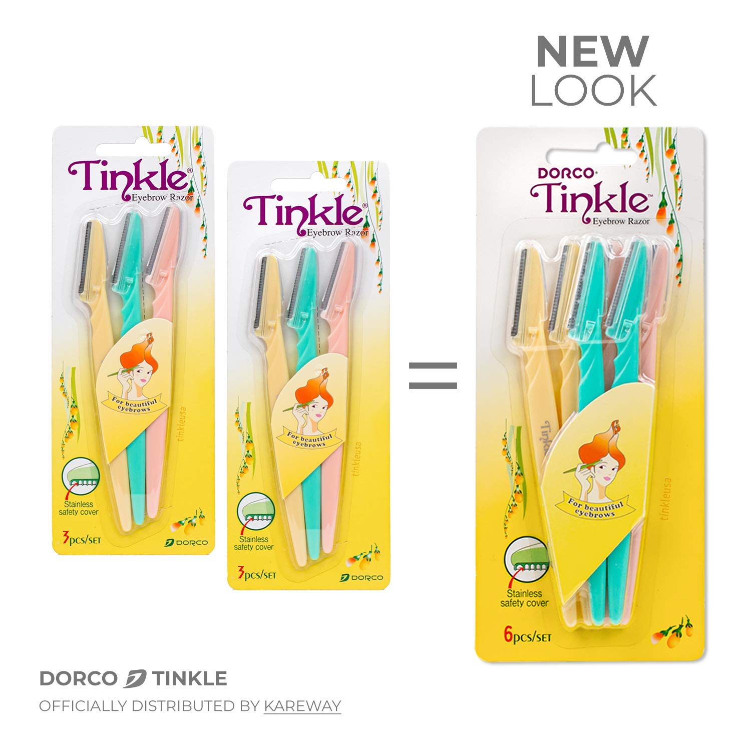Dorco Tinkle Eyebrow Razors | 15-Pack (5 Packs Of 3) | Eyebrow Trimmer & Dermaplaning Tool | Safe & Easy Facial Hair Removal | S
