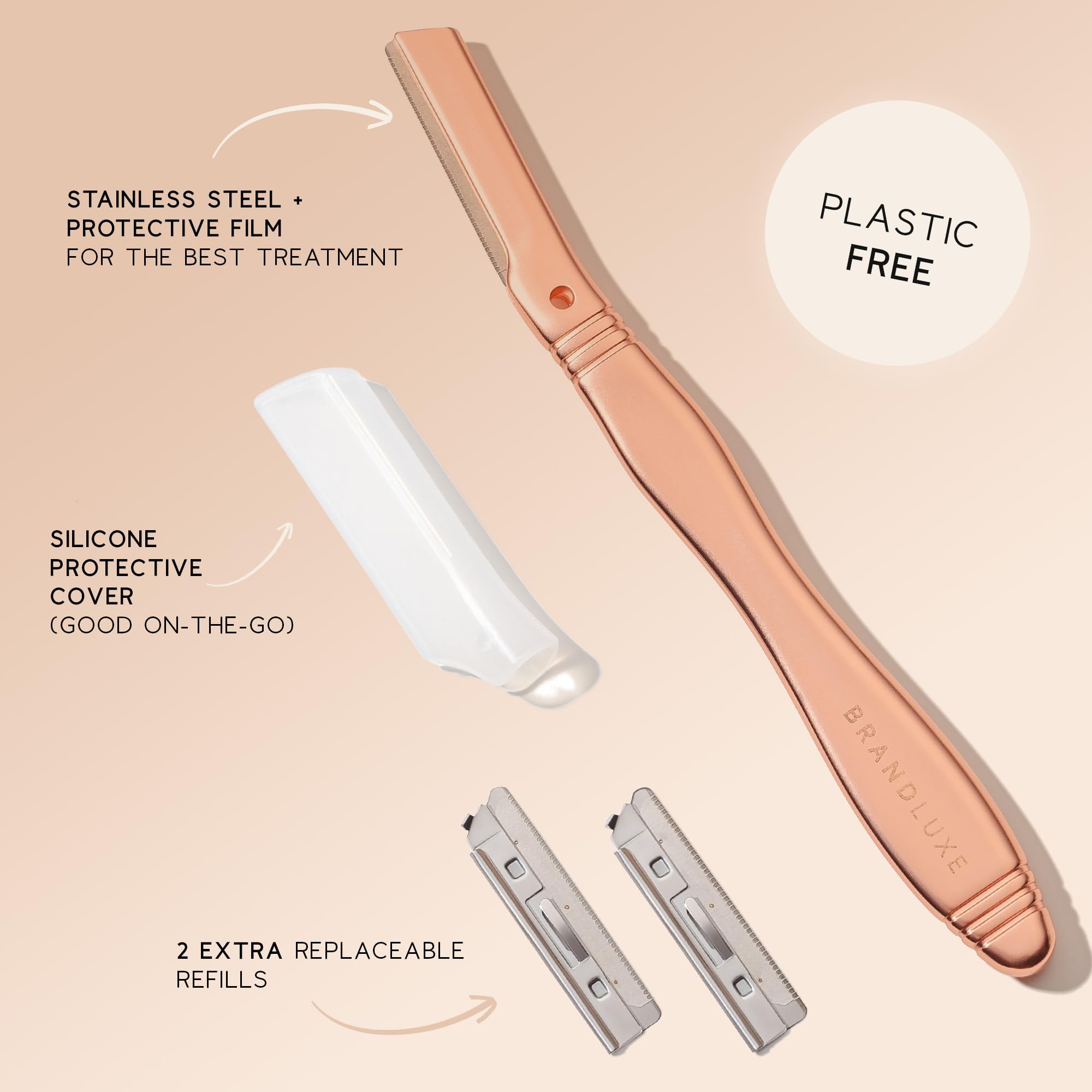 Brandluxe Dermaplaning Tool For Face, Eyebrow Shaping, Hair Removal And Exfoliation. Eco-Friendly Design. Includes 3 Swedish Sta