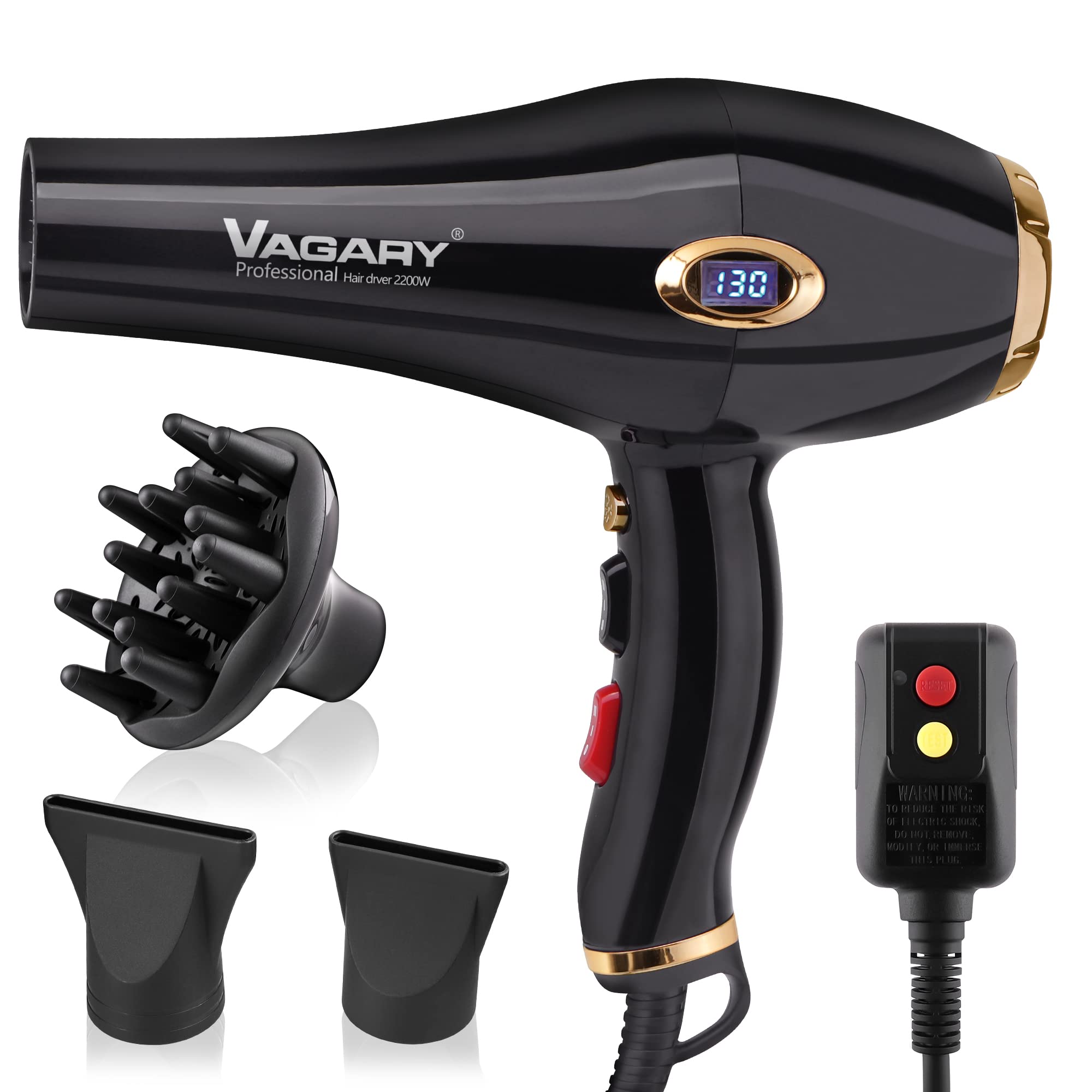 VAGARY 6685G Professional Salon Hair Dryer 2200w with Icd Display,Negative Ionic Blow Dryer,Powerful AC Motor Blow Dryer,Low Noi