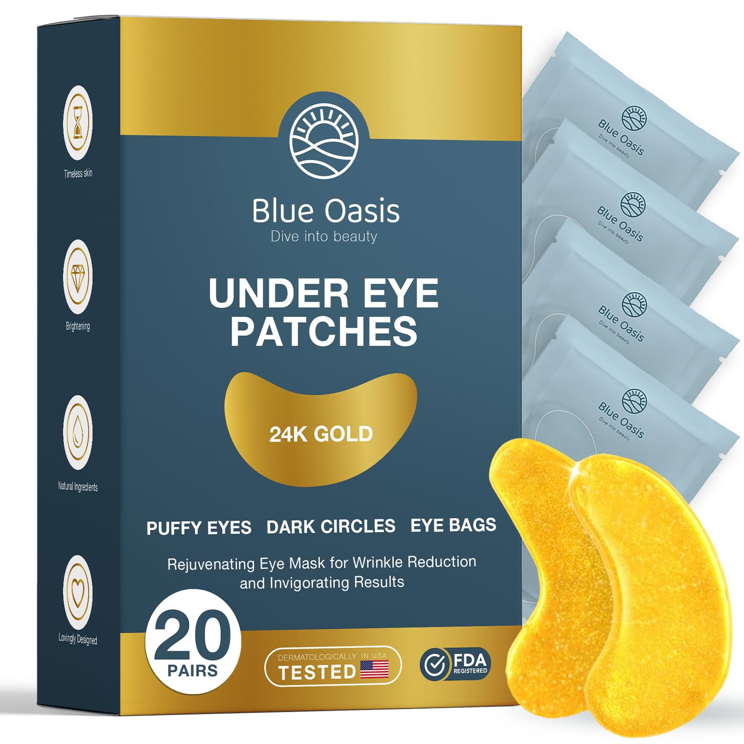 Under Eye Patches for Puffy Eyes and Dark Circles - 24k Gold Under Eye Mask Patches for Puffiness, Beauty & Personal Care Produc