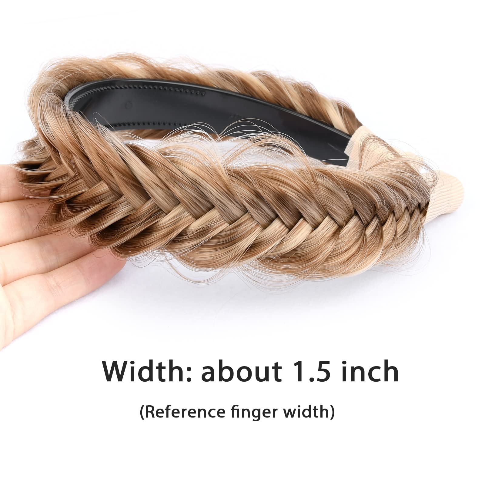 Gledola Braided Headband With Teeth Braids Hairband With Tooth Synthetic Hair Band Plaited Hairband For Women (Fishtail-Highligh