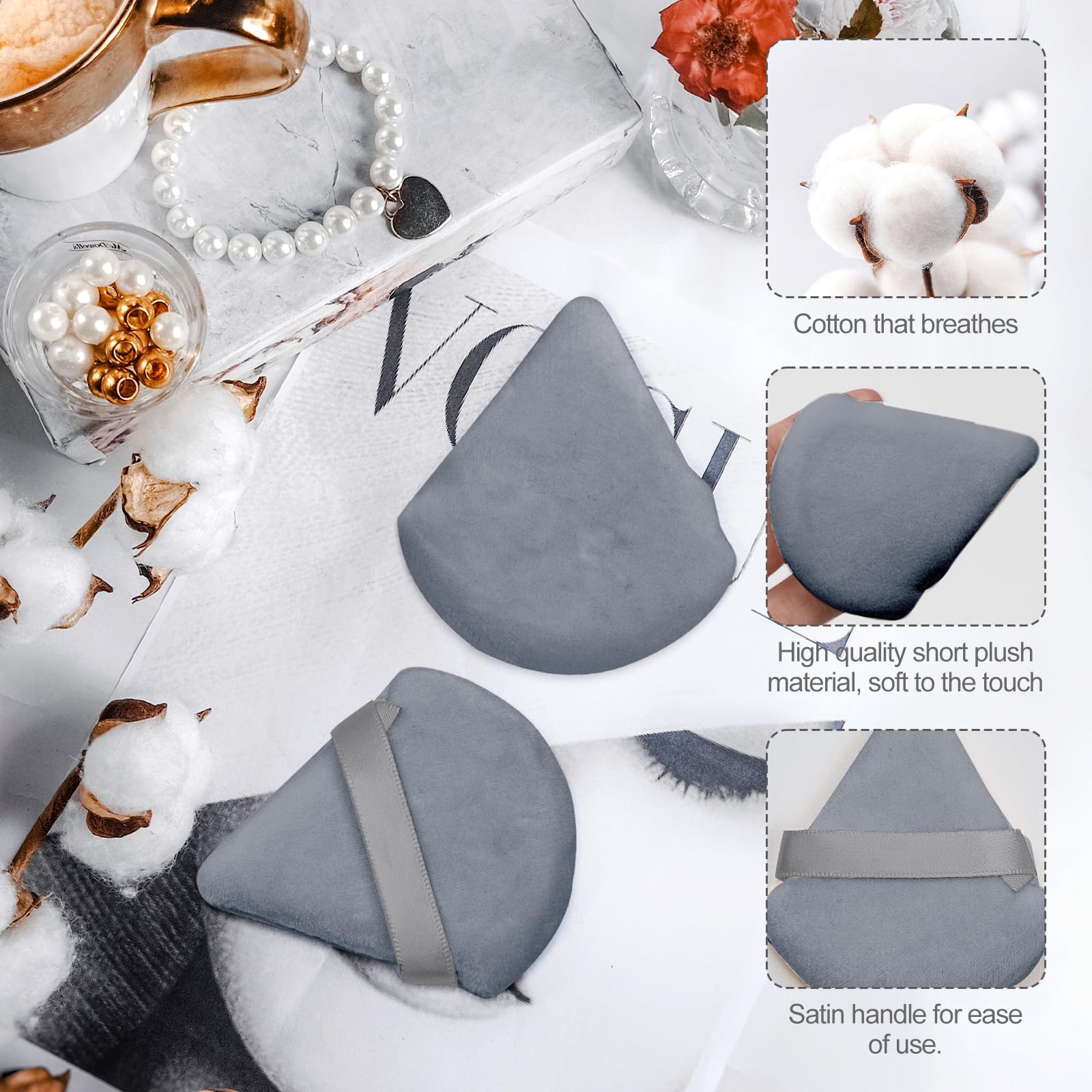 Flytianmy 9Pcs Triangle Powder Puffs, Face Makeup Puff For Body Loose Powder Beauty Makeup Tool Grey