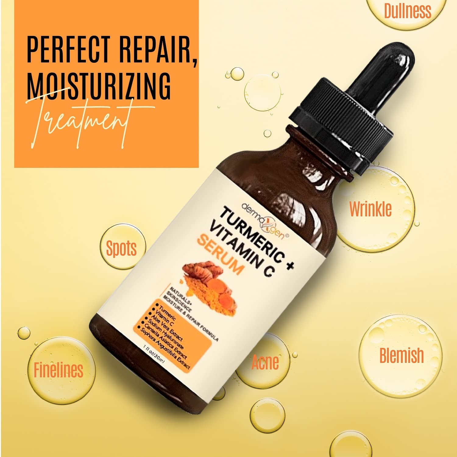 Dermaxgen Turmeric Face Serum + Vitamin C: Organic Moisturizer For Acne Reduction, Clear Skin Tone, & Anti-Aging Benefits - Hydr