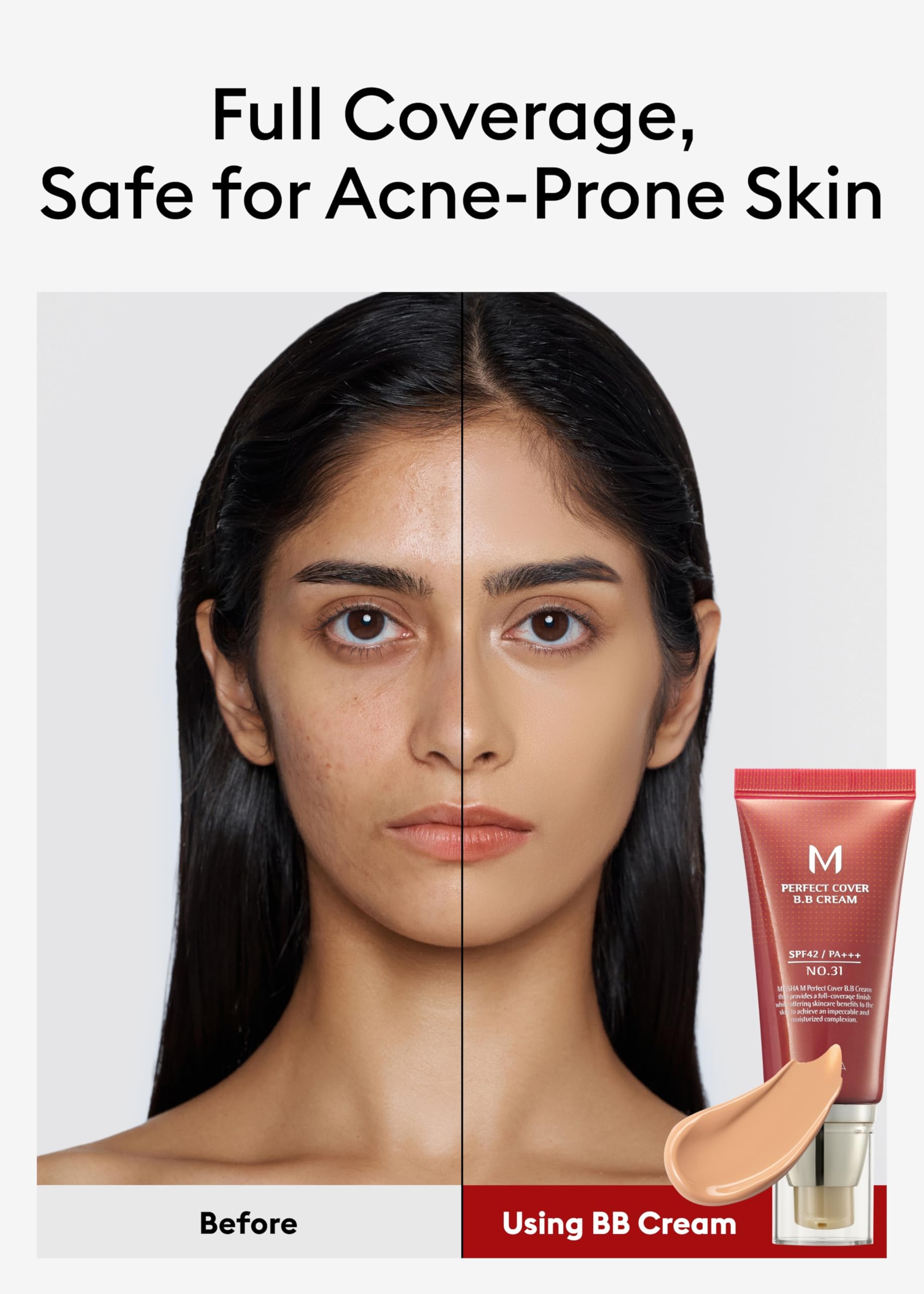 Missha M Perfect Bb Cream No 31.Golden Beige For Medium/Deep With Neutral Skin Tone Spf 42 Pa +++ 1.69 Fl Oz - Tinted Moisturize