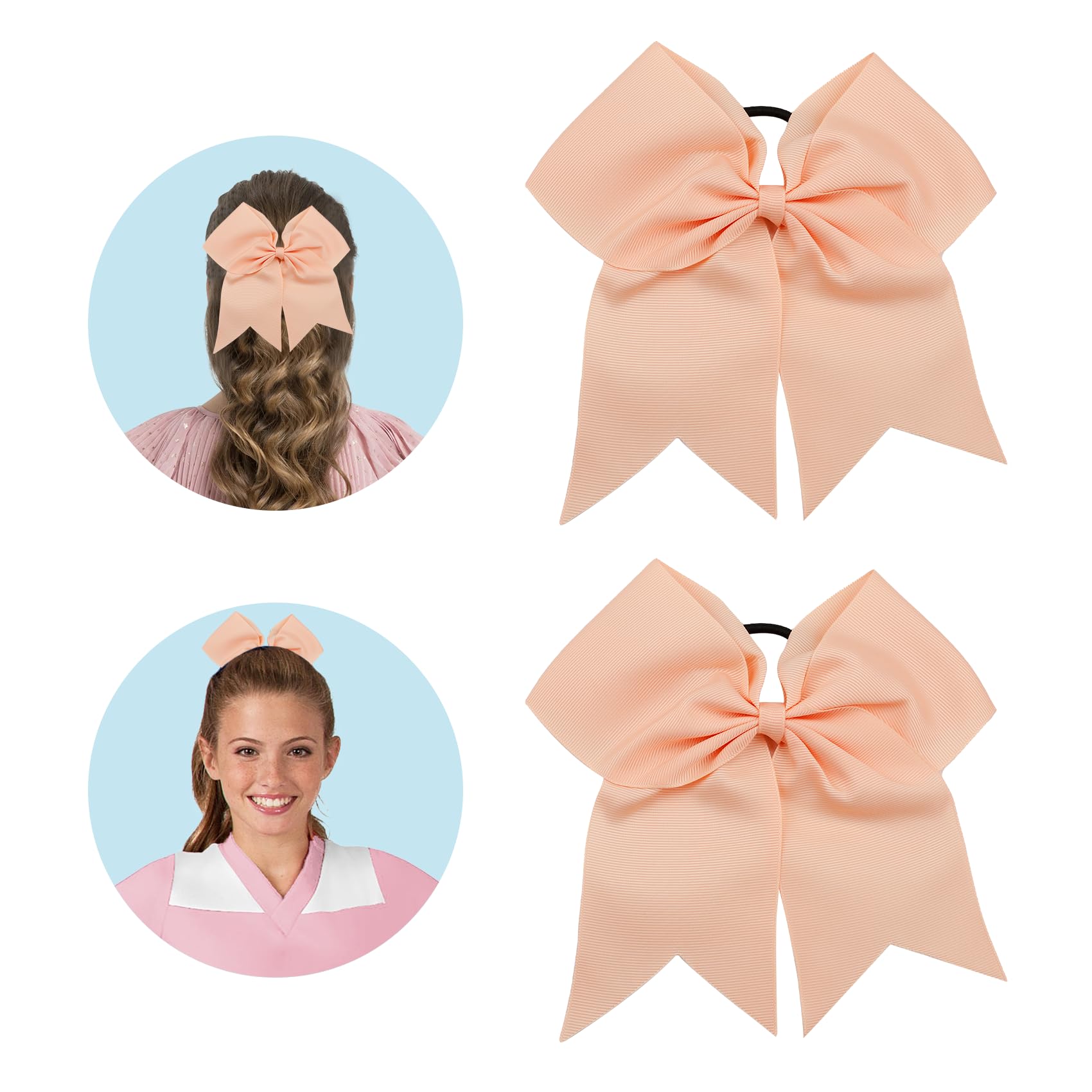 Large Cheer Bows for Cheerleaders Light Orange Hair Bows for Girls Softball Hair Bows Girls College Sports Elastic Ponytail Hold