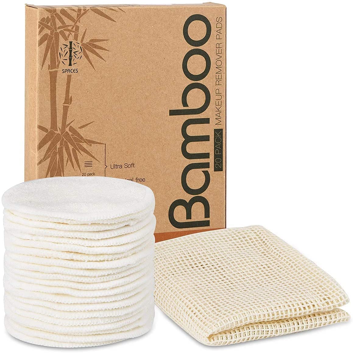 20 Packs Organic Reusable Makeup Remover Pads, Washable Eco-Friendly Natural Bamboo Cotton Rounds For All Skin Types With Cotton