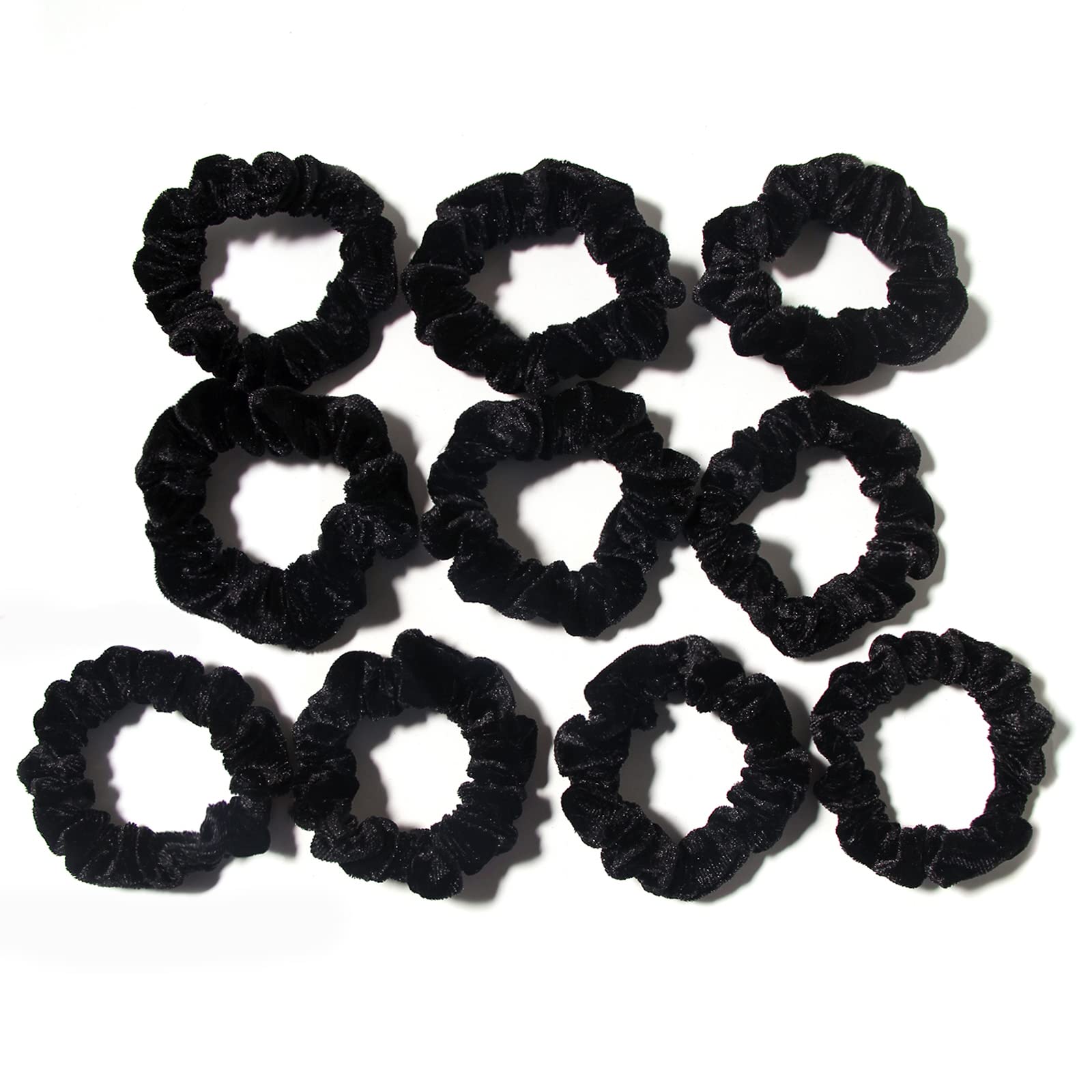 Pack Of 10 Small Velvet Scrunchies For Women Hair Accessories, Mini Thin Elastic Hair Ties (Black)