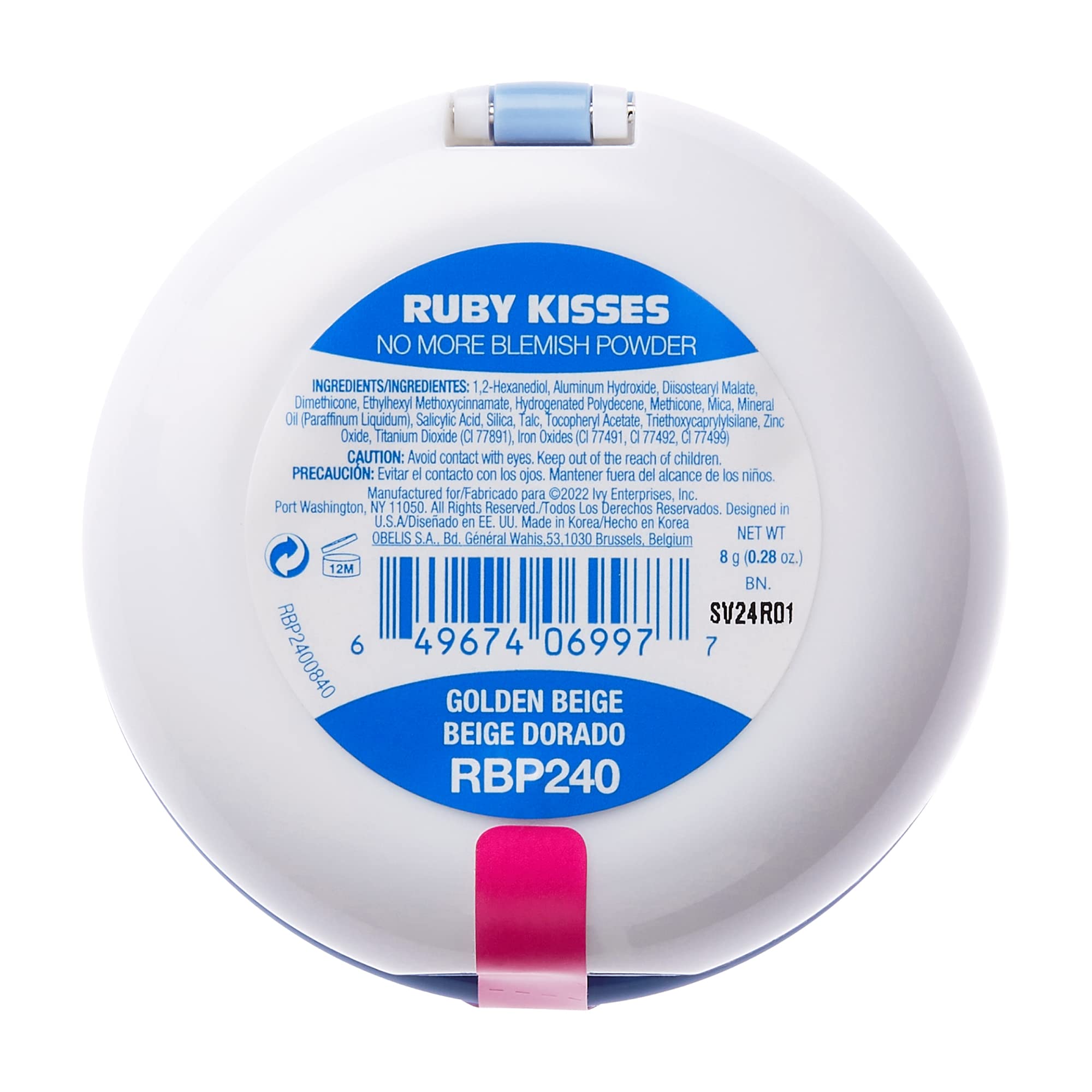 Ruby Kisses No More Blemish Face Powder With Salicylic Acid Korean Makeup Matte Finish Full Coverage Pressed Powder (Golden Beig