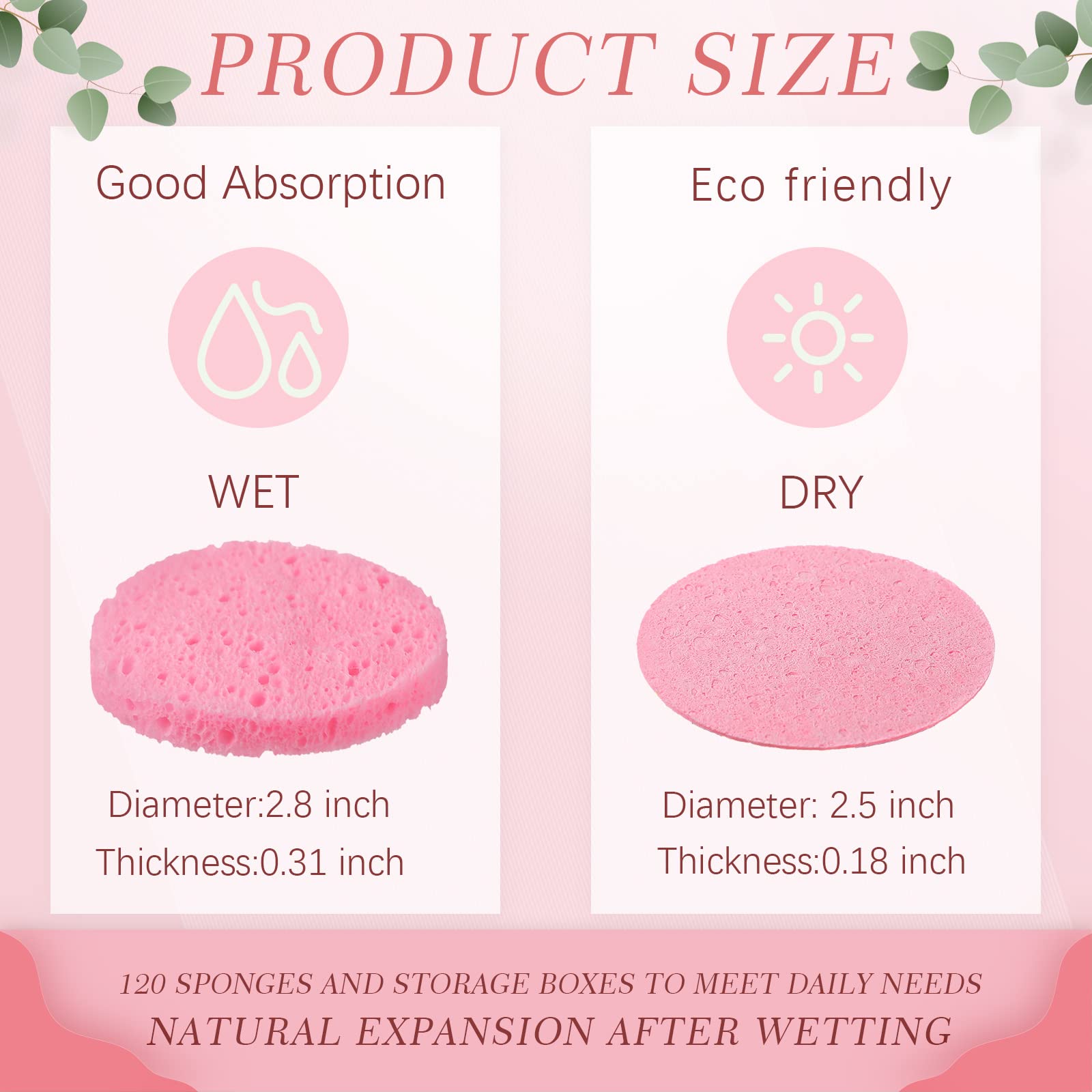 Sieral 120Pcs Compressed Facial Sponges Disposable Natural Face Sponges Round Soft Pads With Container For Washing Face Cleansin