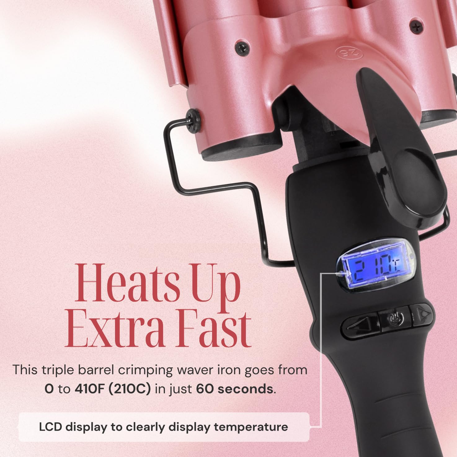 Alure Three Barrel Hair Waver/Crimper With Lcd Temperature Display In Celsius - 1 Inch Ceramic Tourmaline Triple Barrels, Dual V