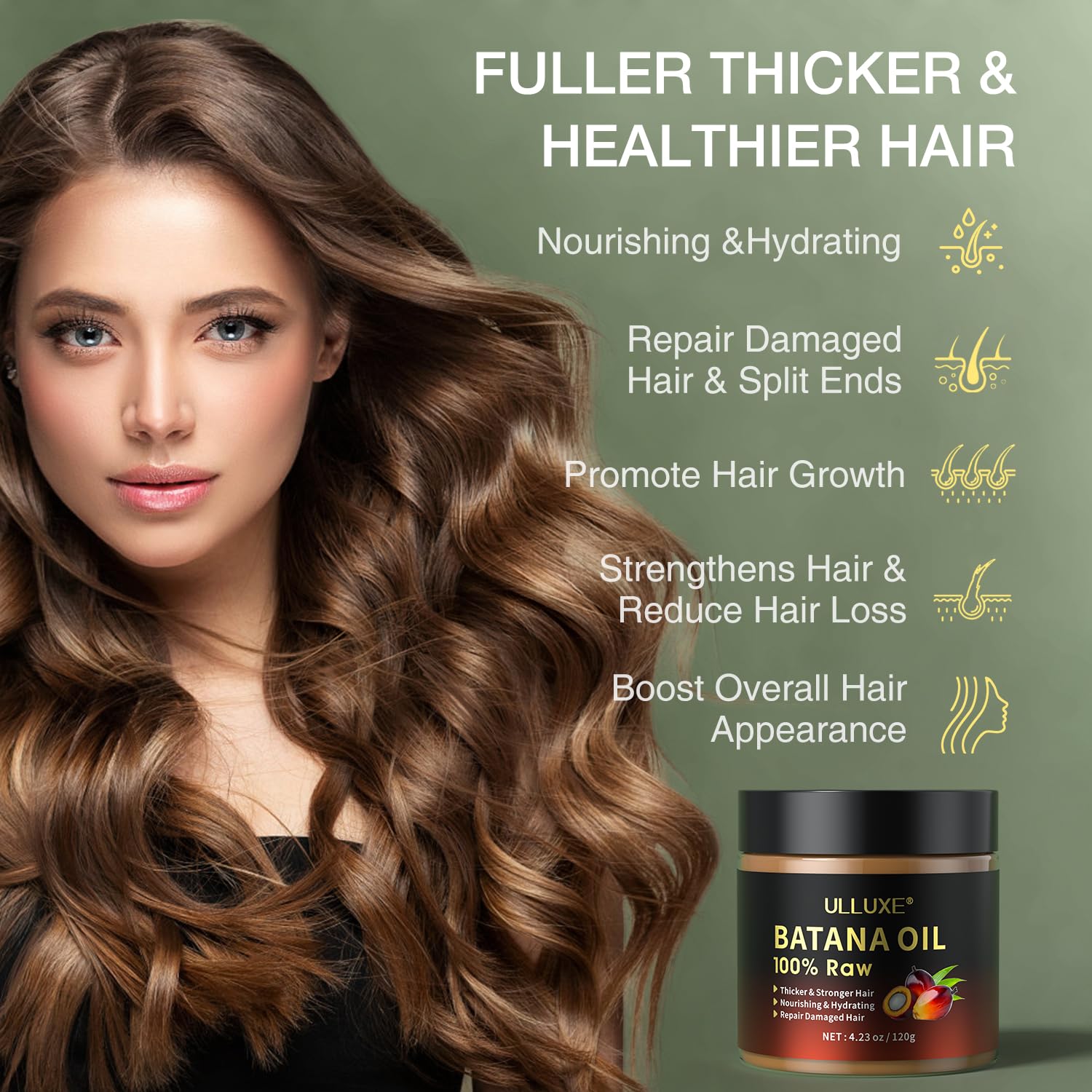ulluxe Raw Batana Oil for Hair Growth - 100% Natural Unrefined & Organic, 4.23 Fl Oz, Enhances Thickness, Reduces Hair Loss, Brown