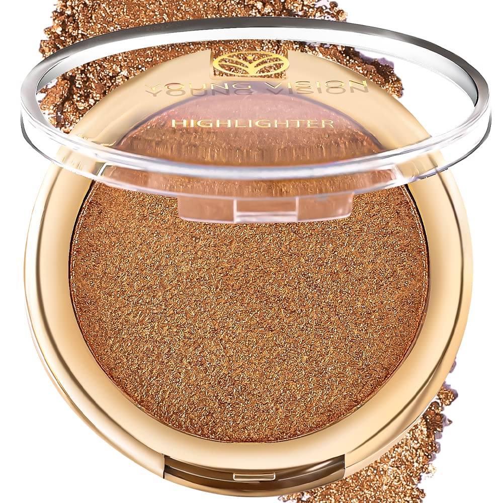 YOUNG VISION Baked Highlighter Powder Palette, Sheer Pearl Shimmer Shades for Face Highlighter Makeup, Highly Pigmented Iluminad