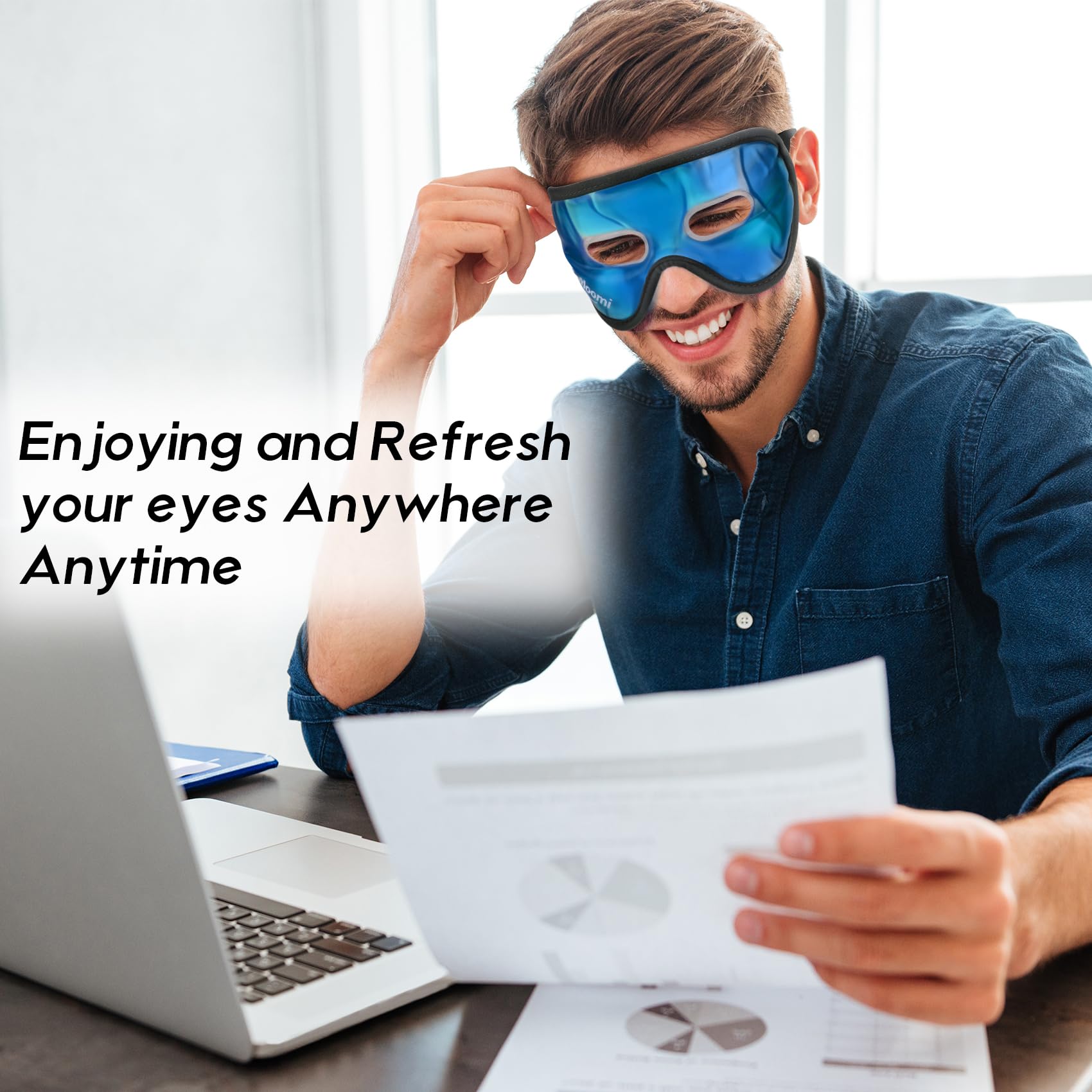 Behoomi Cooling Eye Mask, Gel Eye Mask With Holes, Reusable Ice Mask, Cool Eye Ice Pack, Comfort Snug Fit, No Freeze, Cold Eye C