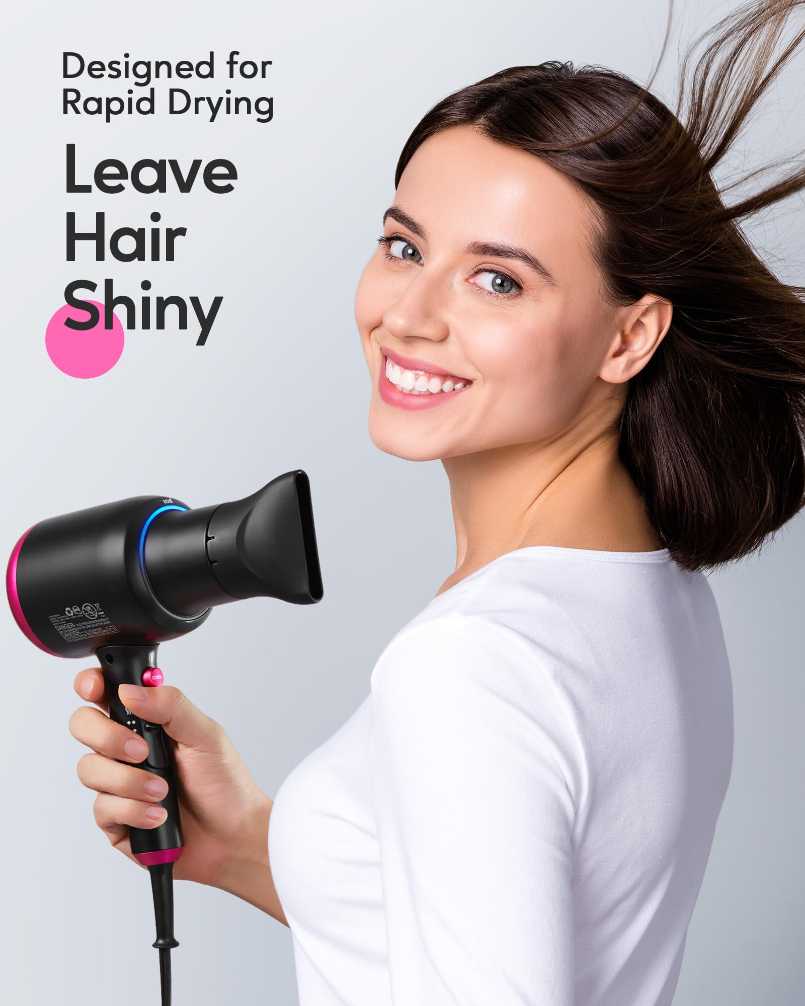Wavytalk Professional Black Ionic Hair Dryer For Women With Diffuser, 1875W Ceramic Blow Dryer, 4 Attachments For Fast Drying, L