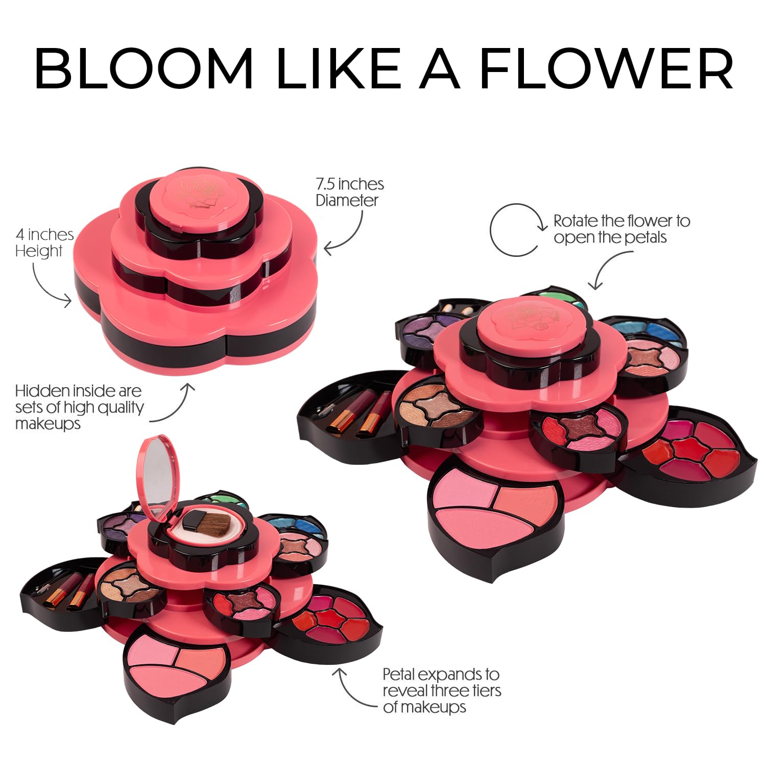 Toysical Makeup Kit For Teens - Flower Palette Gift Set For Teen Girls And Women - Makeup For Girls 10-12 - Petals Expand To 3 T